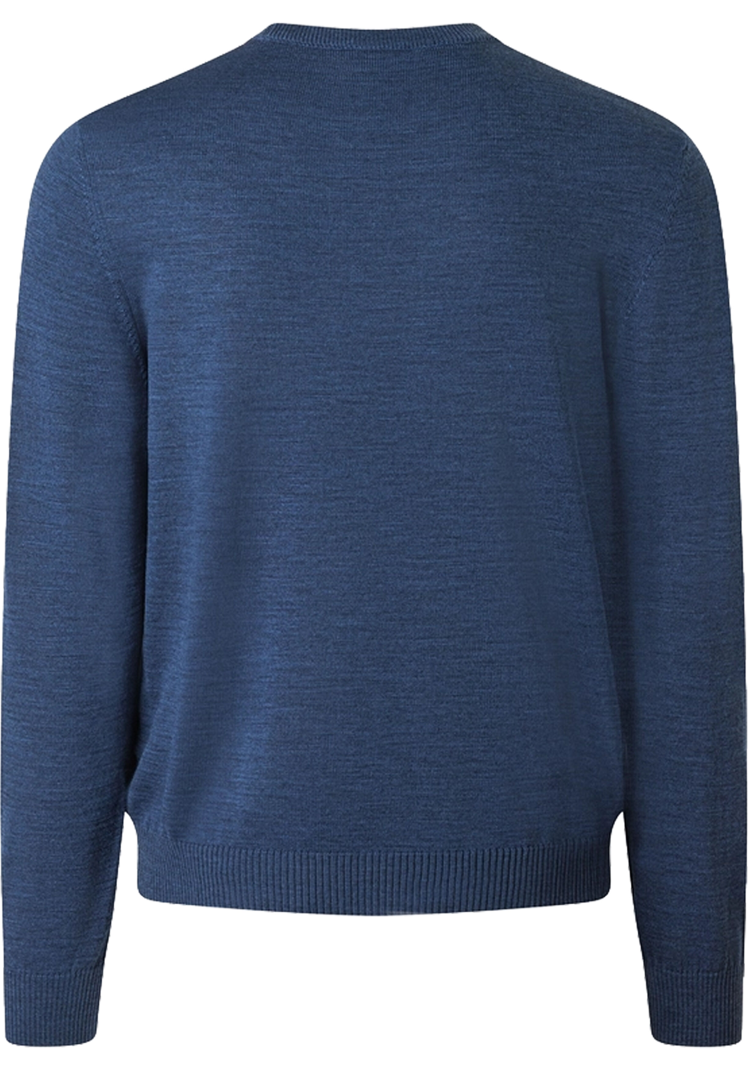 MAERZ Classic Fit heren trui met O-hals wol, middenblauw