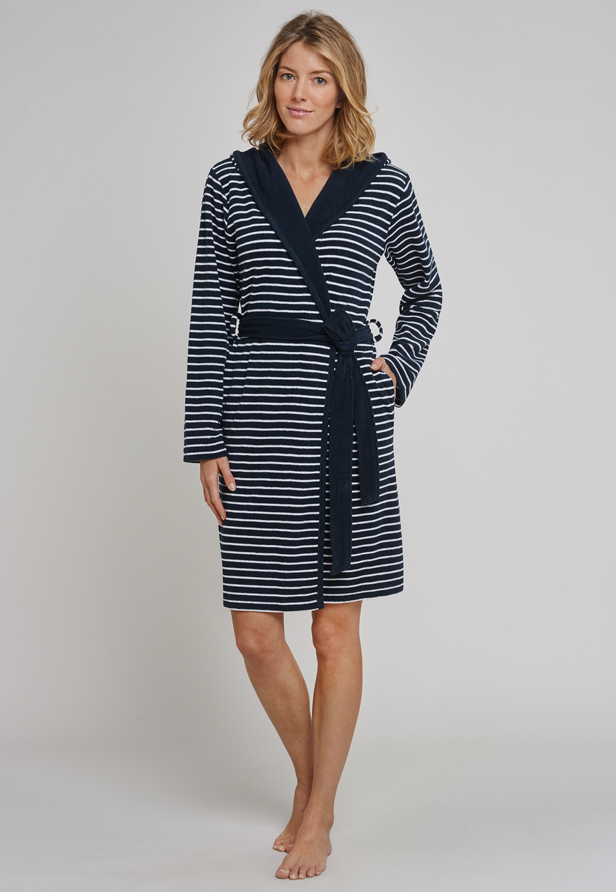 SCHIESSER Badjas lang 'Feather Terry' in Navy | ABOUT YOU