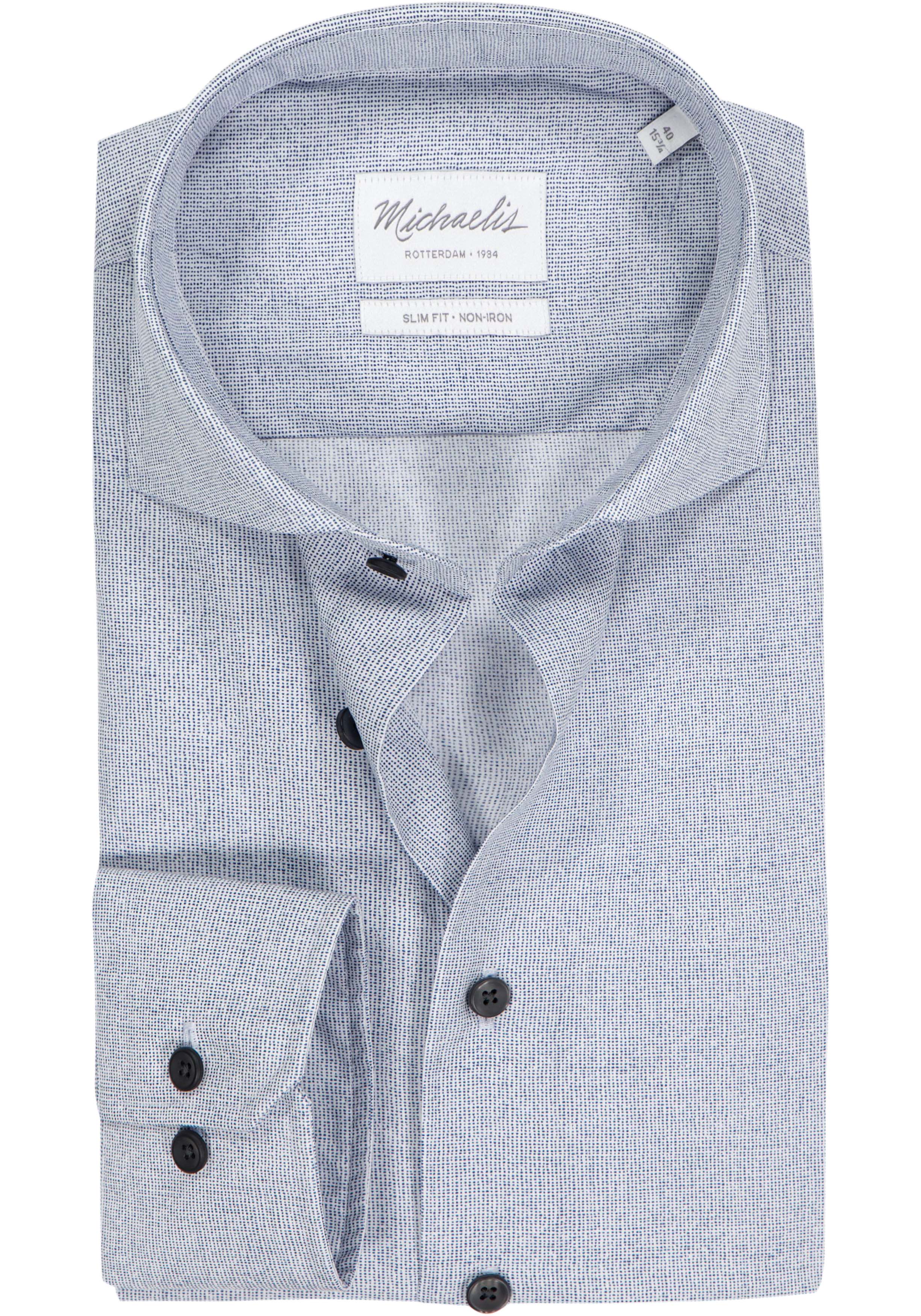 Michaelis slim fit heren overhemd, structuur, blauw