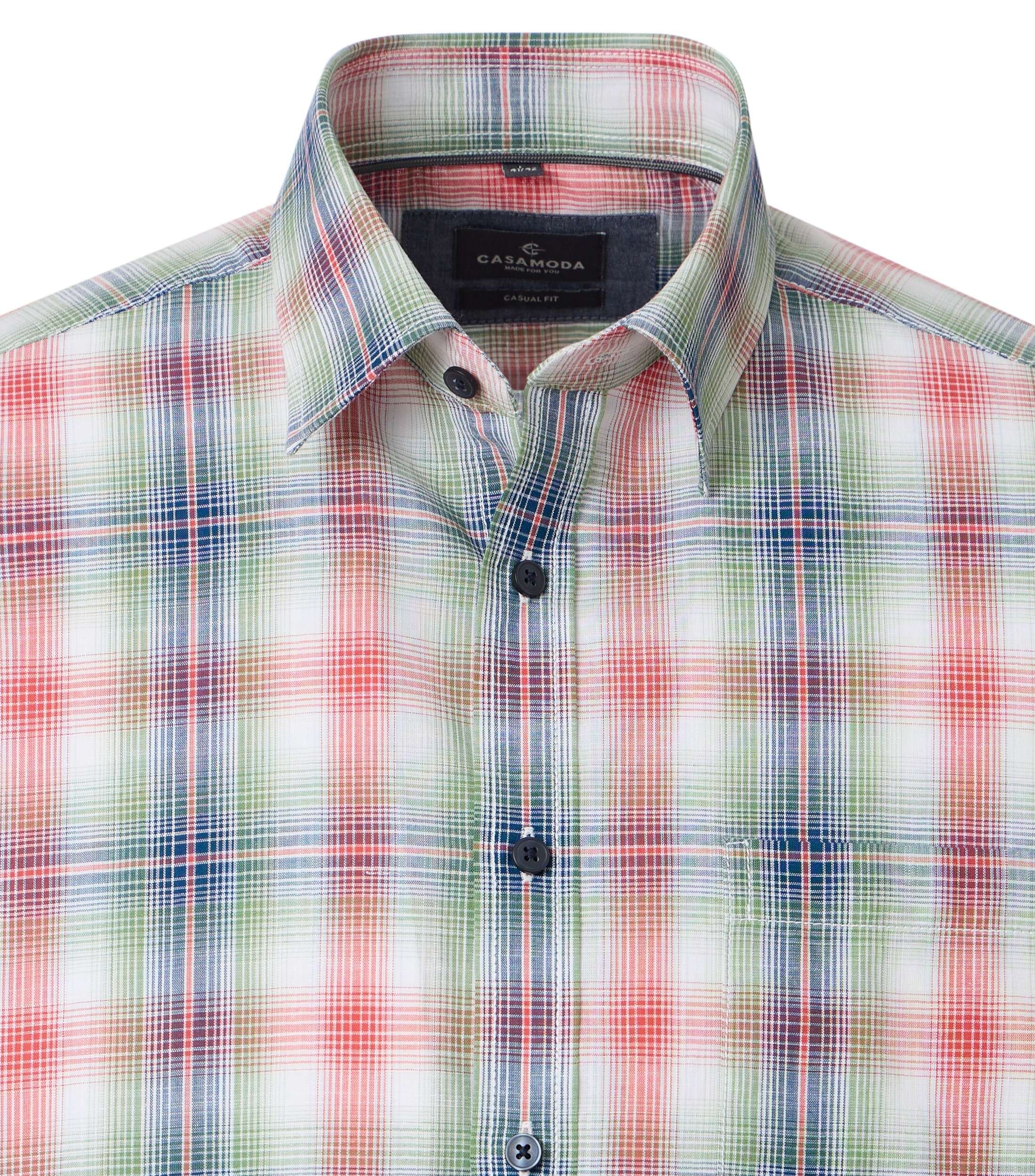 CASAMODA Sport comfort fit overhemd, korte mouw, chambray, wit, rood, groen, blauw geruit