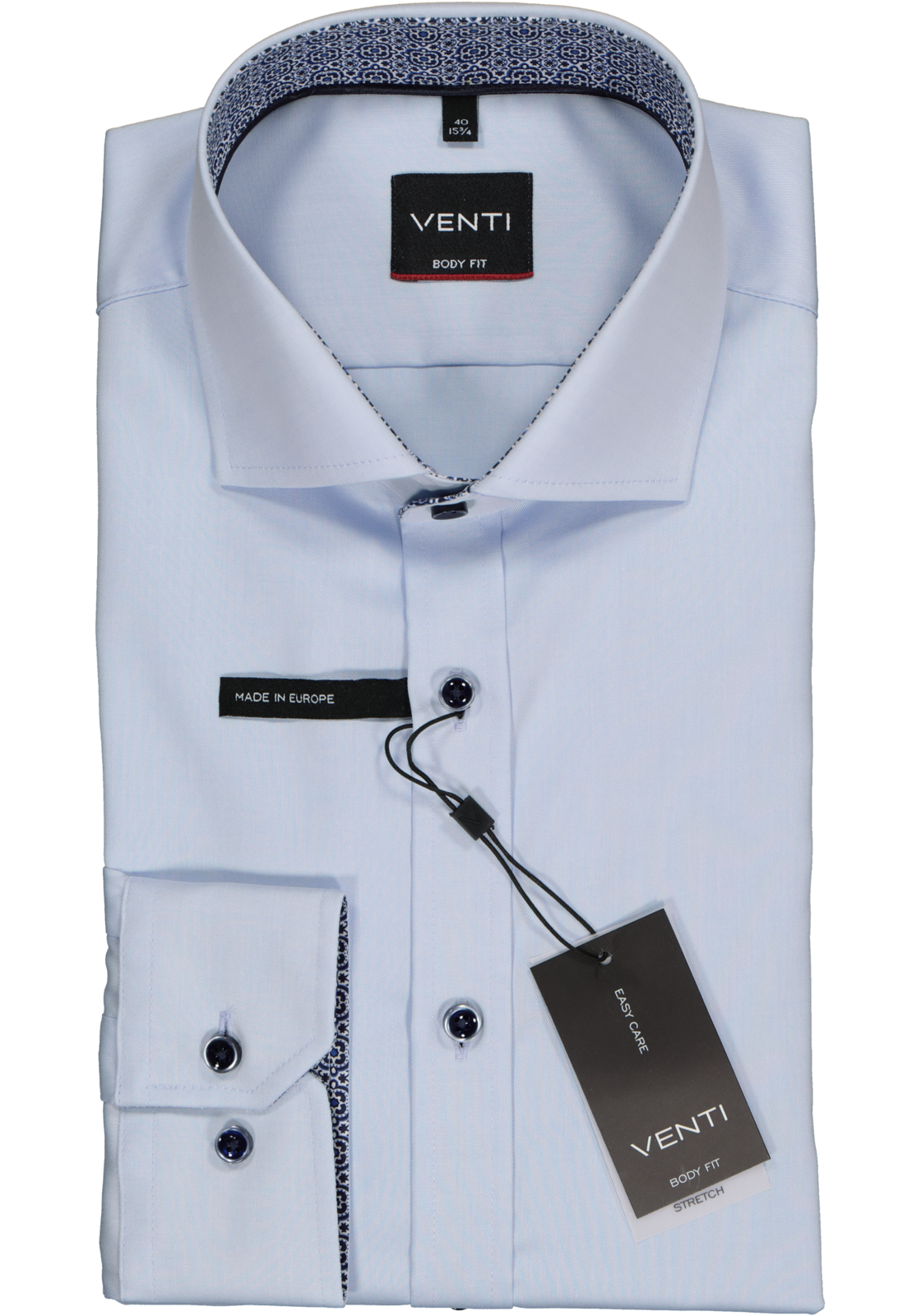 2-4060031914833_venti-overhemd_HR VENTI body fit overhemd, lichtblauw twill (contrast)