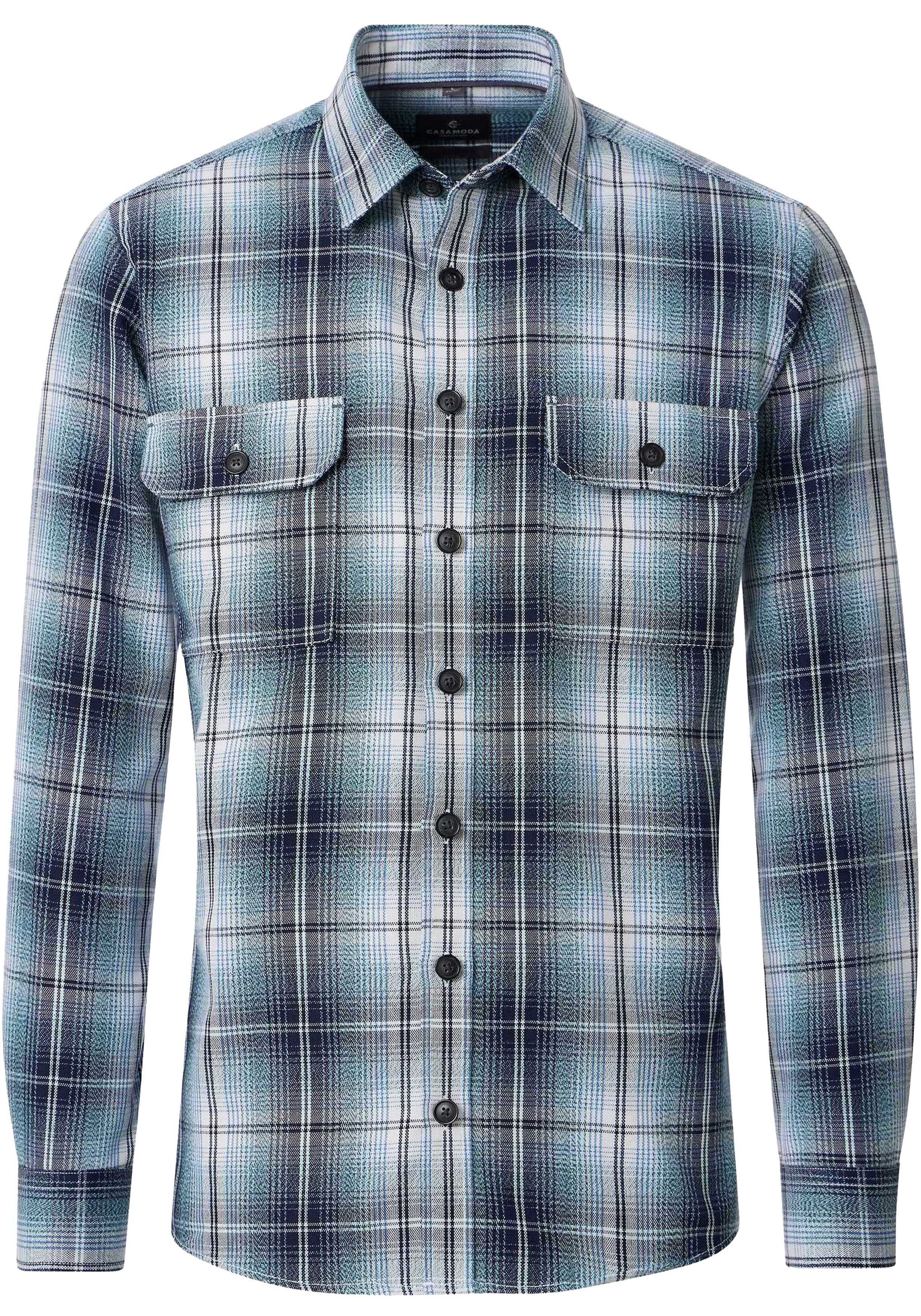 CASA MODA comfort fit overshirt, blauw met turquoise en wit geruit