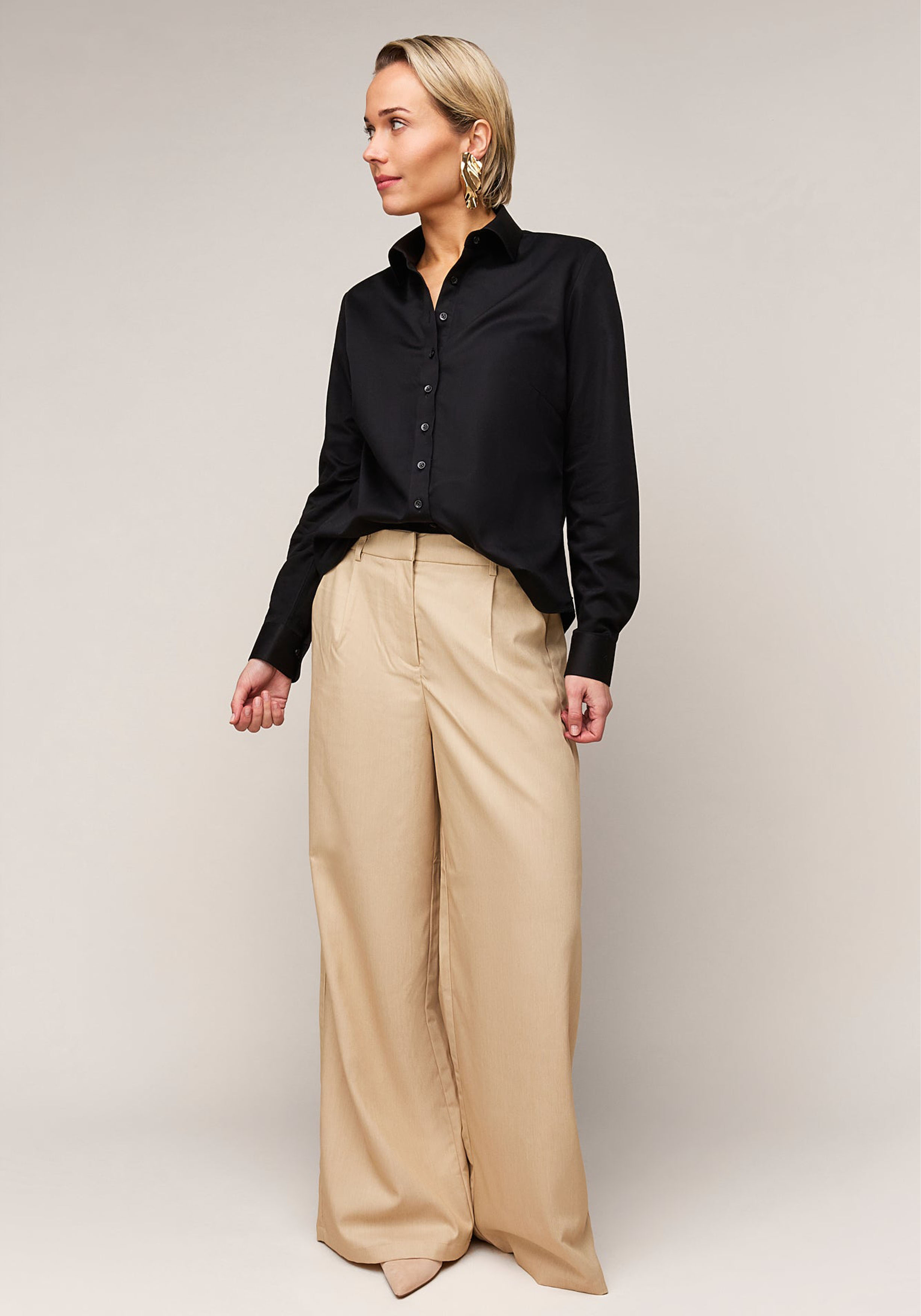 Vander Amsterdam damesblouse regular fit enkele manchet, twill, zwart