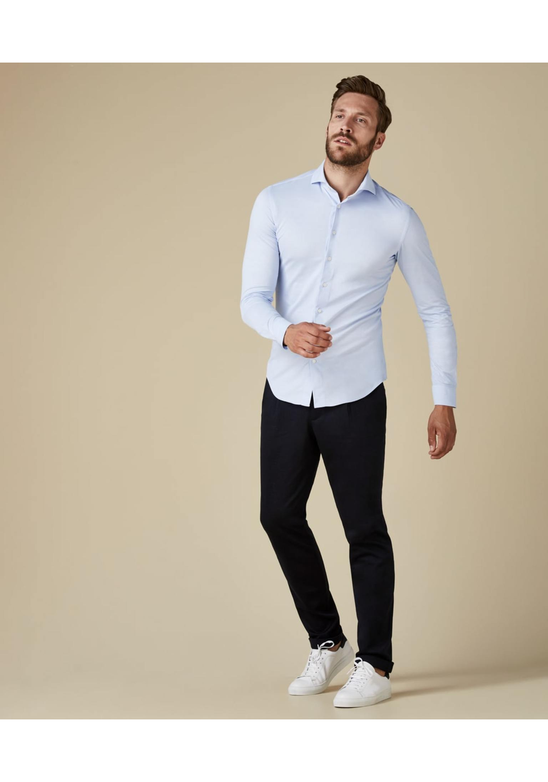 Profuomo slim fit heren overhemd, jersey, lichtblauw Profuomo slim fit heren overhemd, jersey, lichtblauw