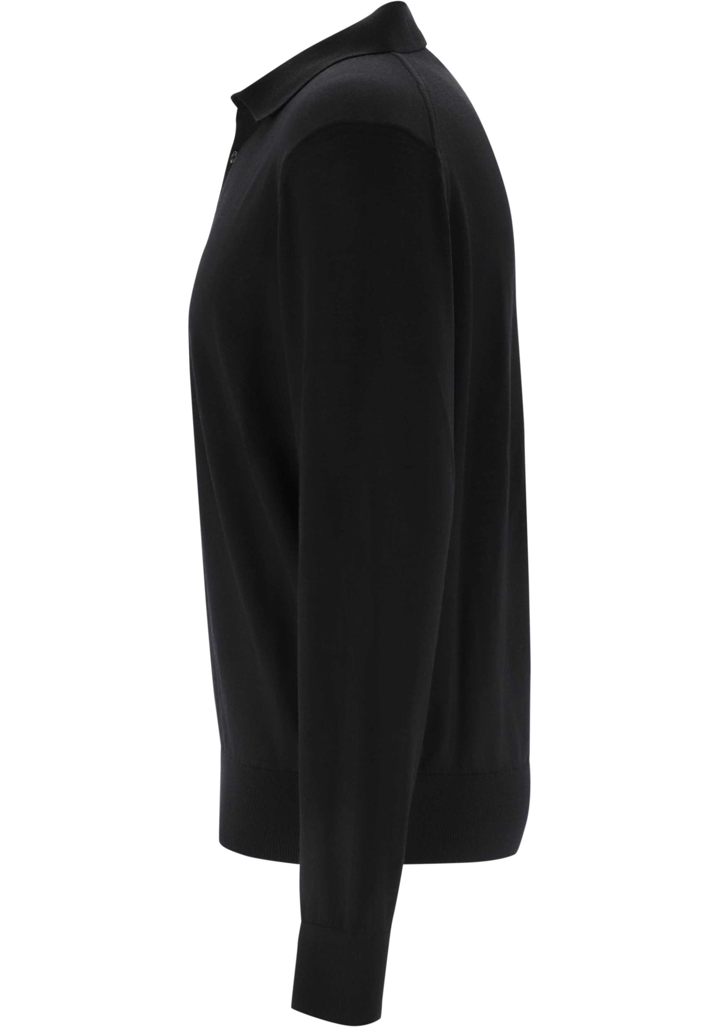 BOSS Lancione regular fit trui wol, heren trui middeldik gebreide polo, zwart
