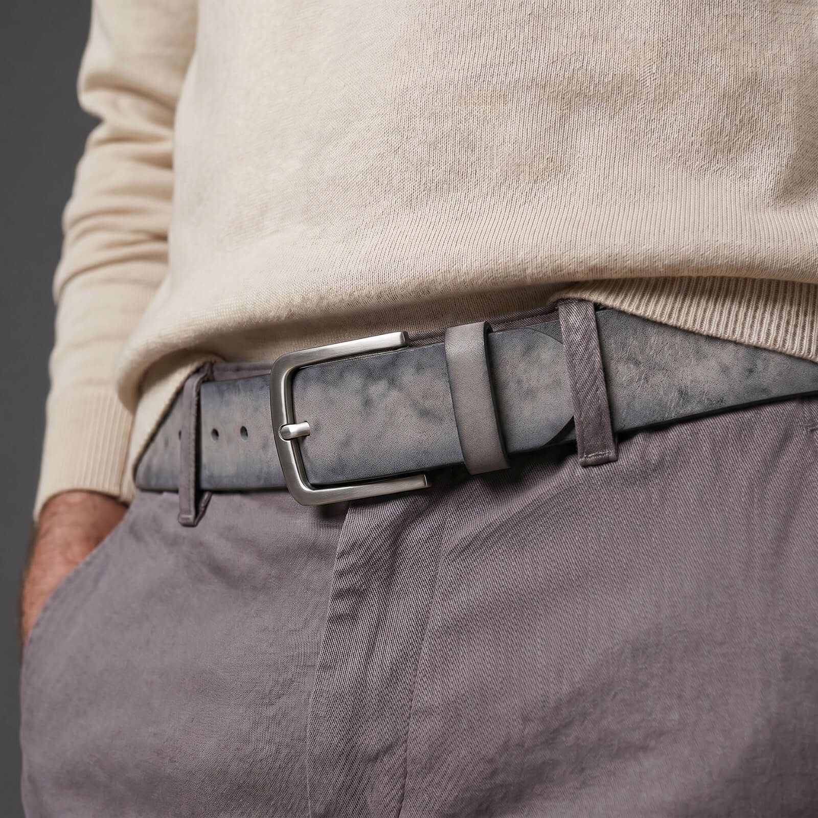 LINDENMANN leren heren riem, grijs