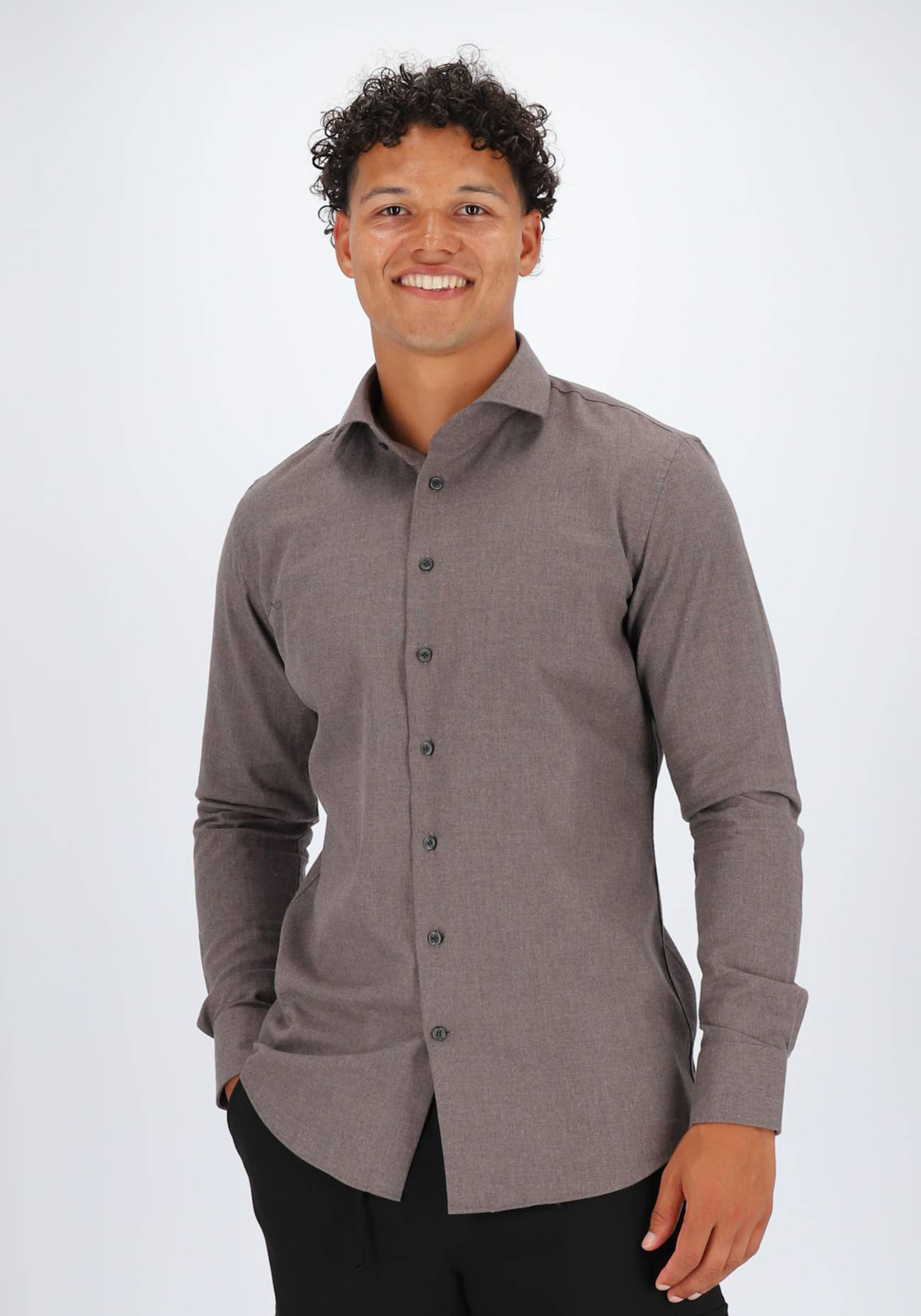Profuomo slim fit heren overhemd, twill, bruin Profuomo slim fit heren overhemd, twill, bruin
