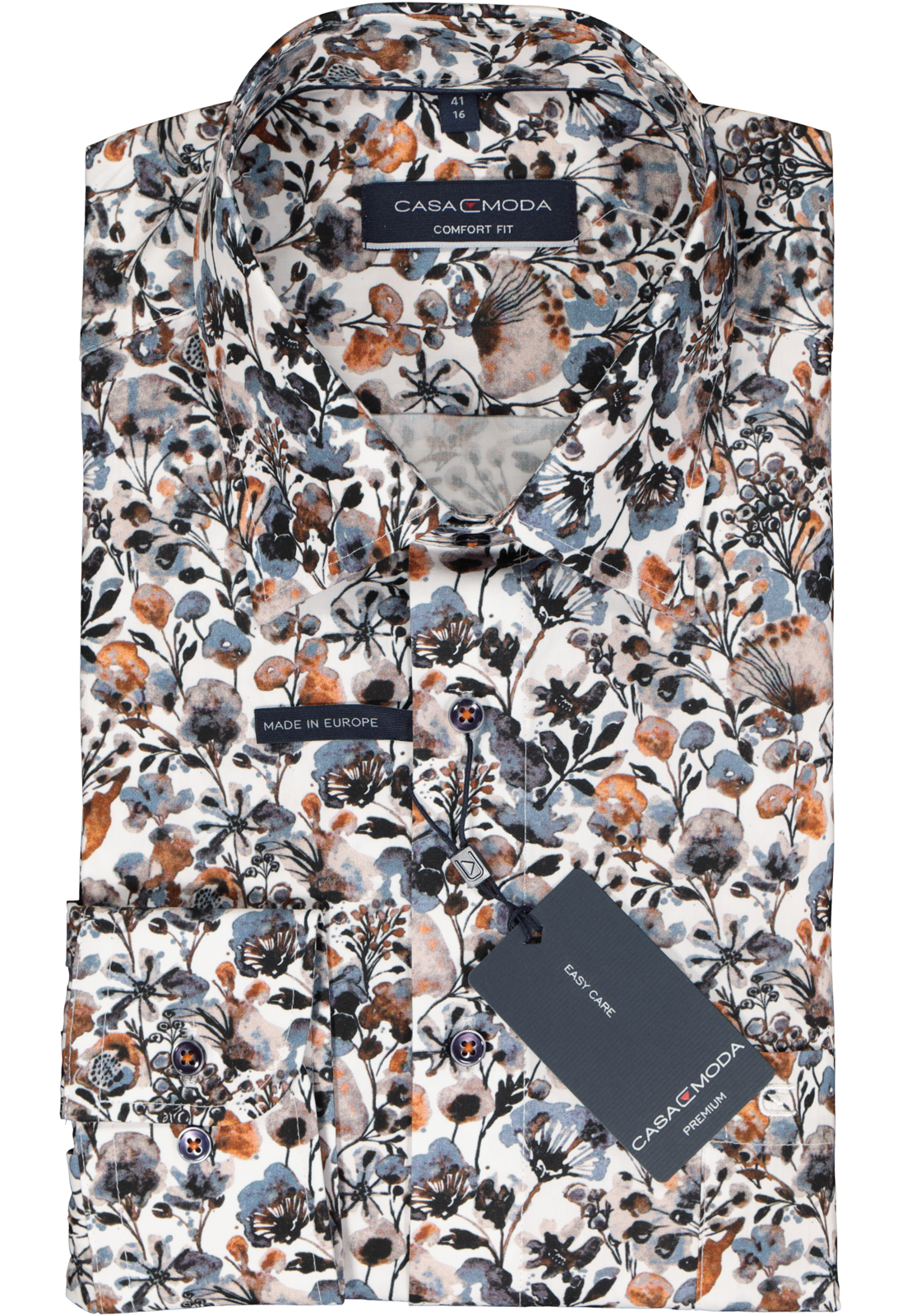 2-4064813730017_casa-moda-overhemd_HR CASA MODA comfort fit overhemd, popeline, oranje dessin
