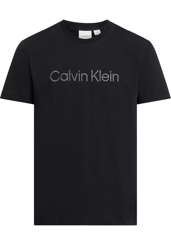 Calvin Klein Textured Embroidery T-shirt, heren T-shirt korte mouw O-hals, zwart Calvin Klein Textured Embroidery T-shirt, heren T-shirt korte mouw O-hals, zwart
