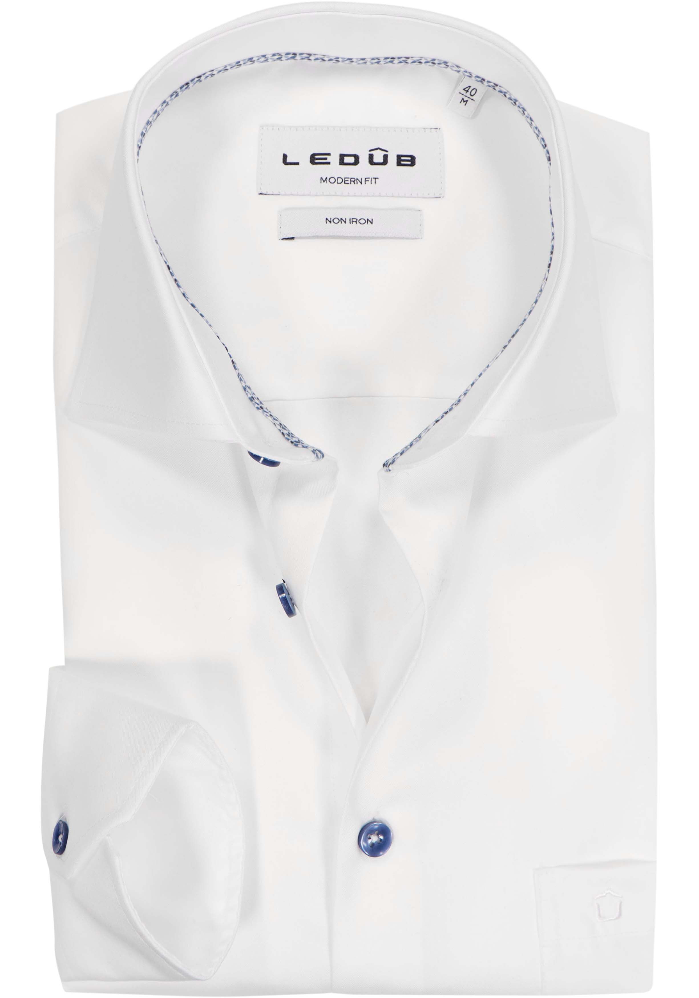 Ledub modern fit overhemd, popeline, wit