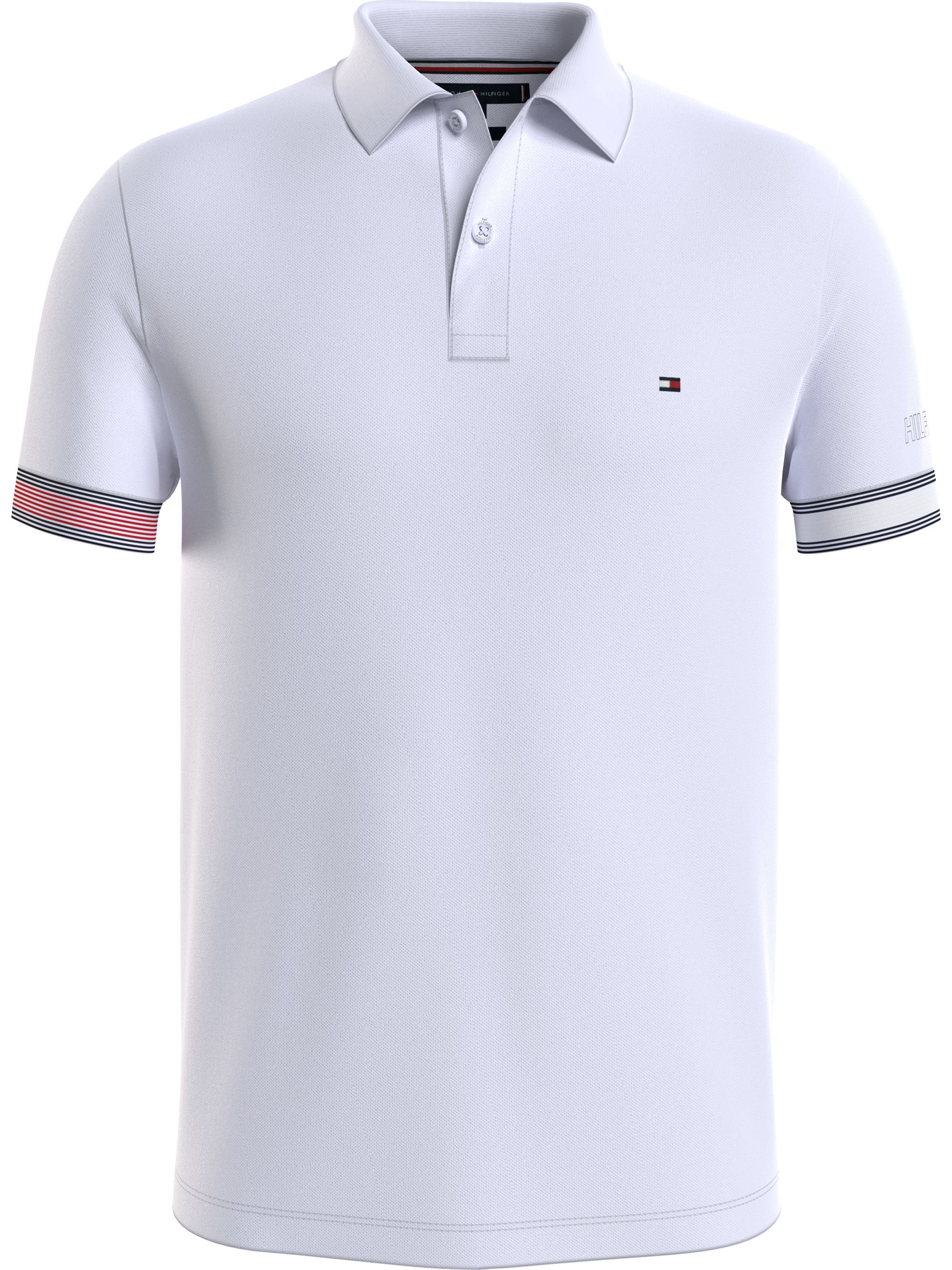 Tommy Hilfiger Adaptive Flag Cuff Slim Polo, heren poloshirt, wit