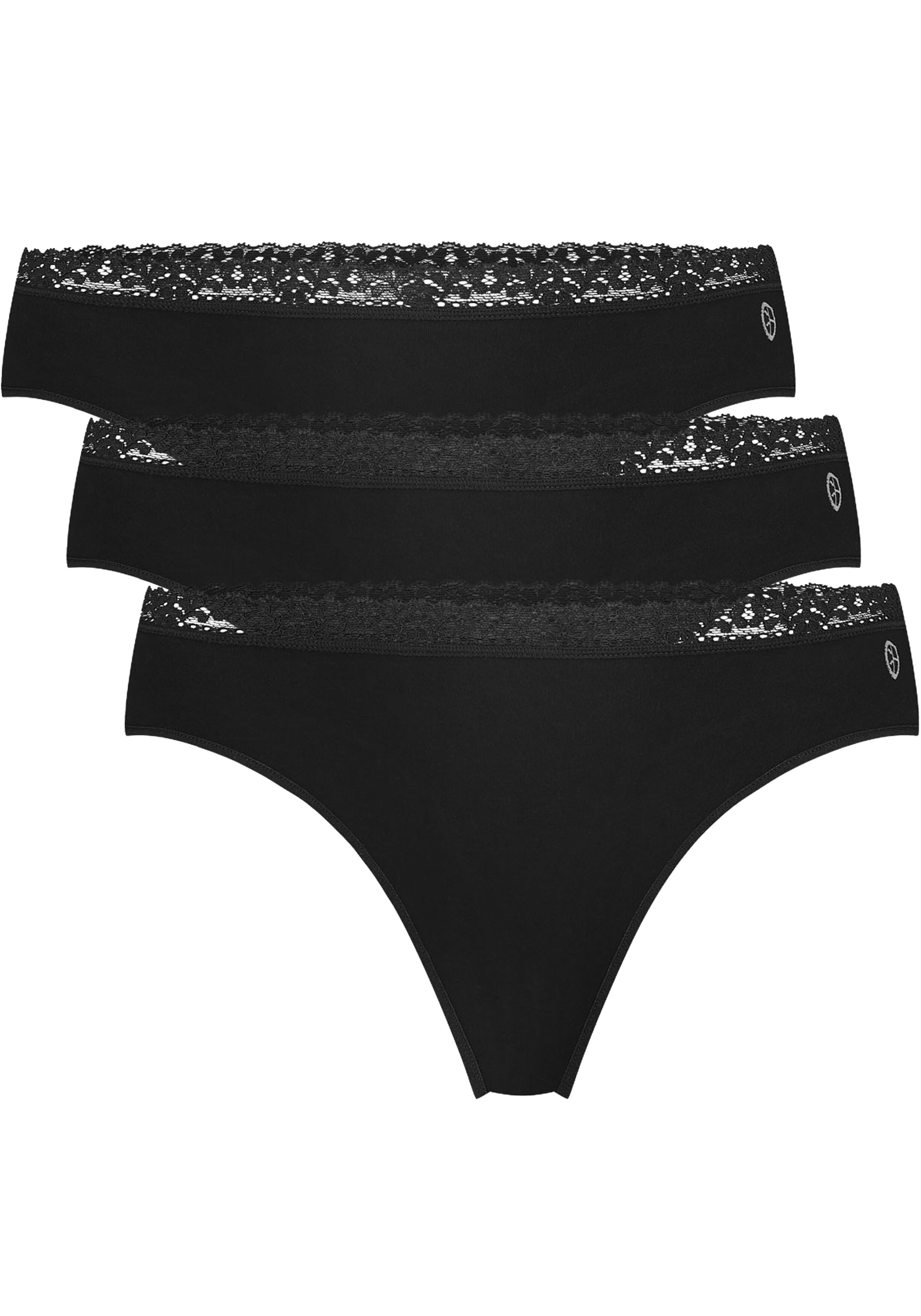 Bamboo Basics Amber seamless thong with lace edge (3-pack), dames string naadloos, zwart