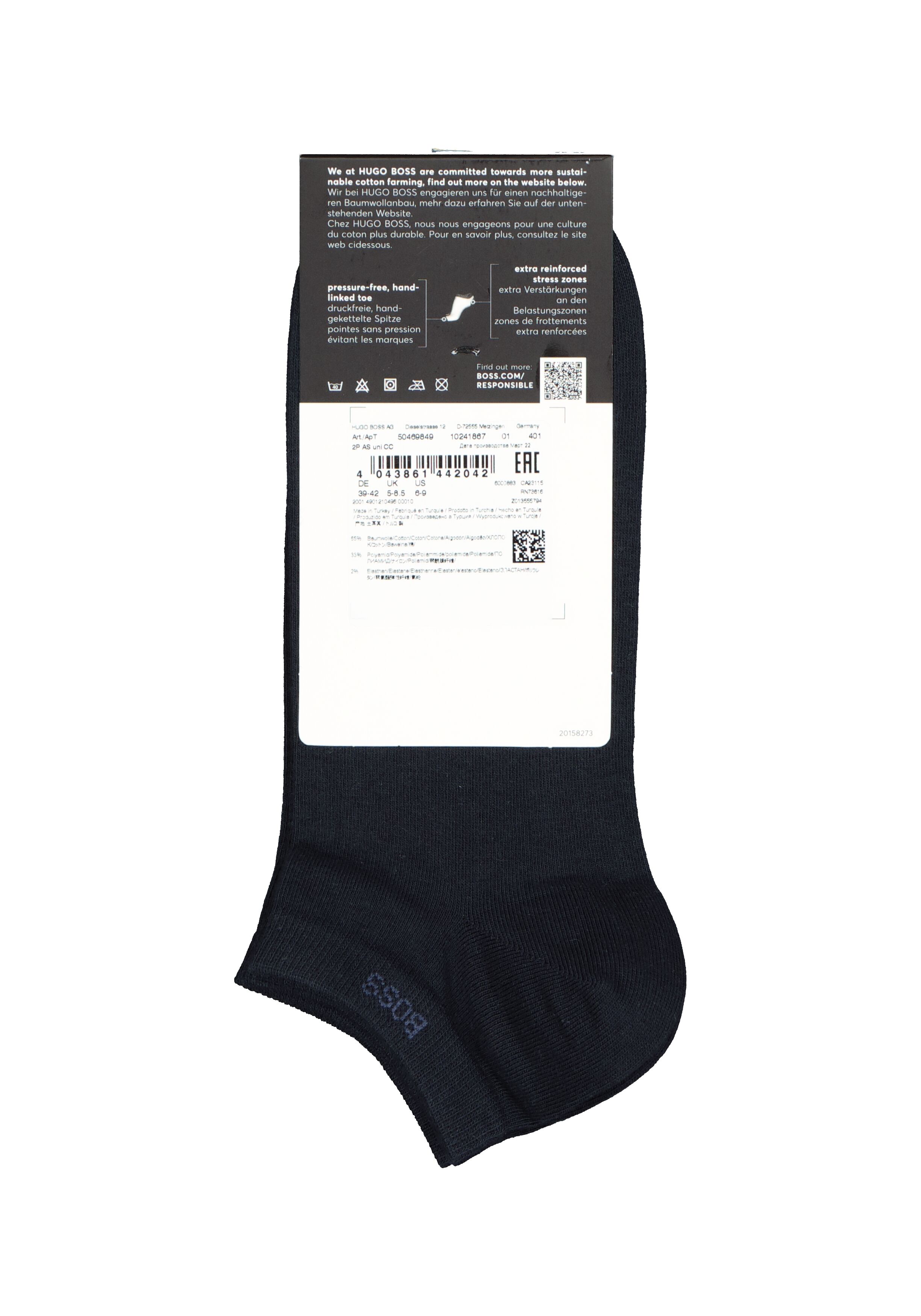 BOSS enkelsokken (2-pack), heren sneaker sokken katoen, donkerblauw