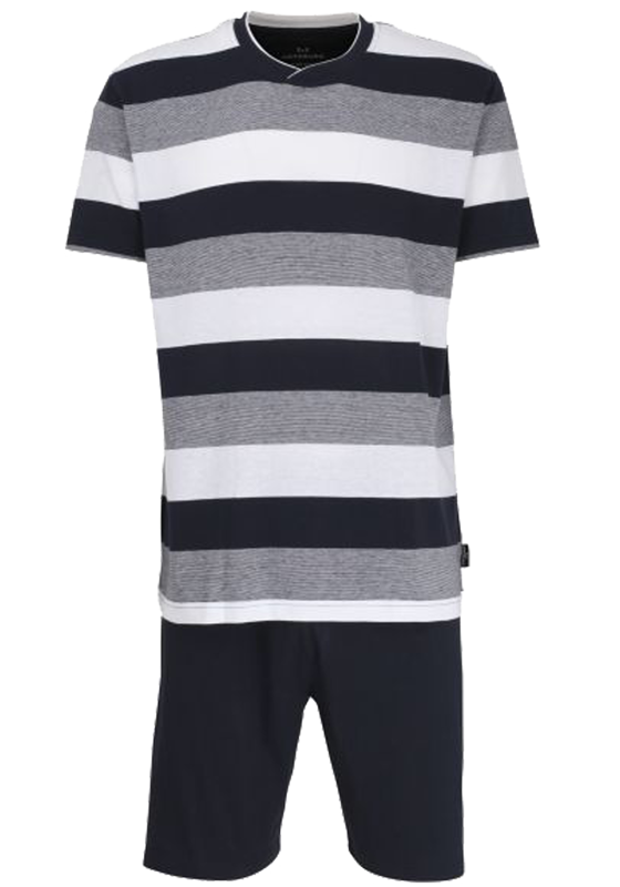 Gotzburg heren shortama V-hals, middenblauw gestreept Gotzburg heren shortama V-hals, middenblauw gestreept
