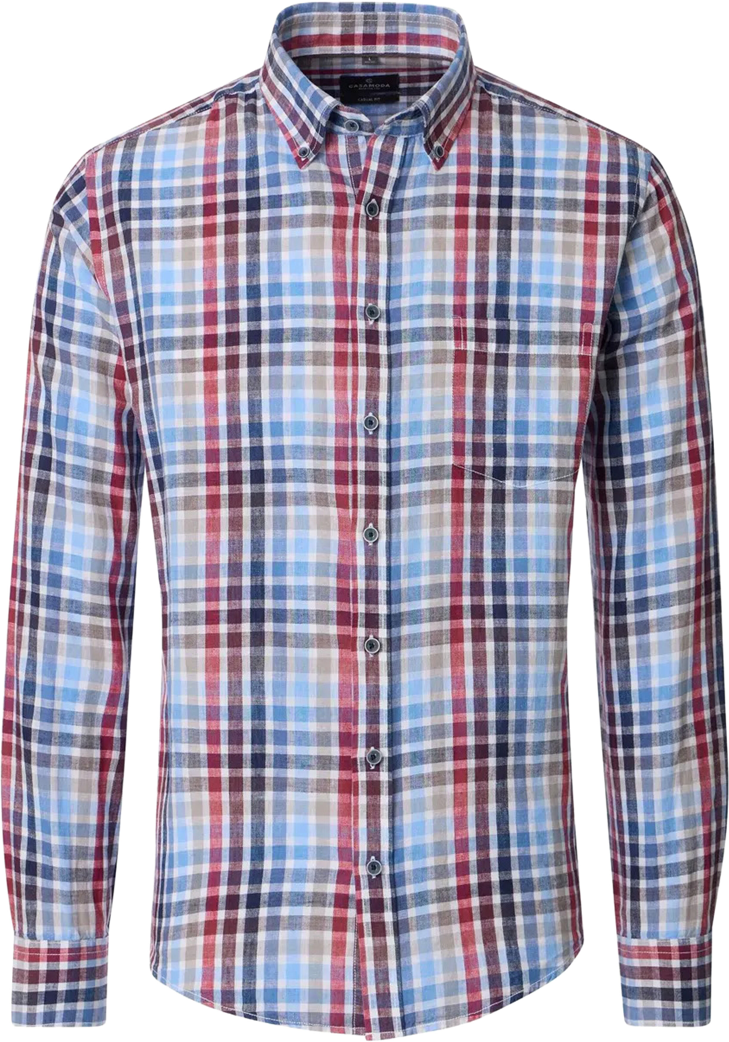 CASA MODA Sport casual fit overhemd, structuur, lichtblauw, rood, wit, beige, donkerblauw geruit