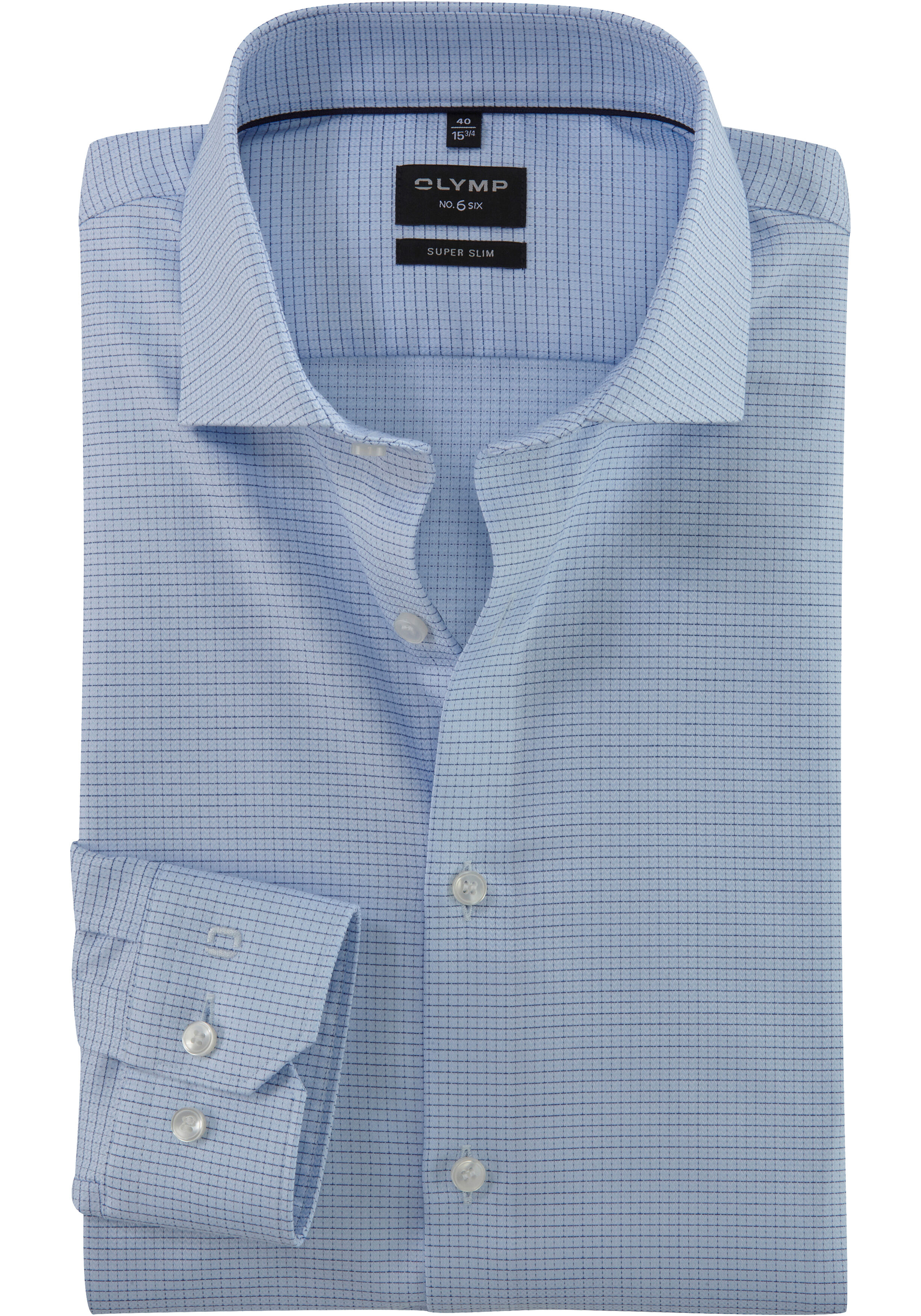 OLYMP No. 6 Six super slim fit overhemd, popeline, lichtblauw met donkerblauw geruit
