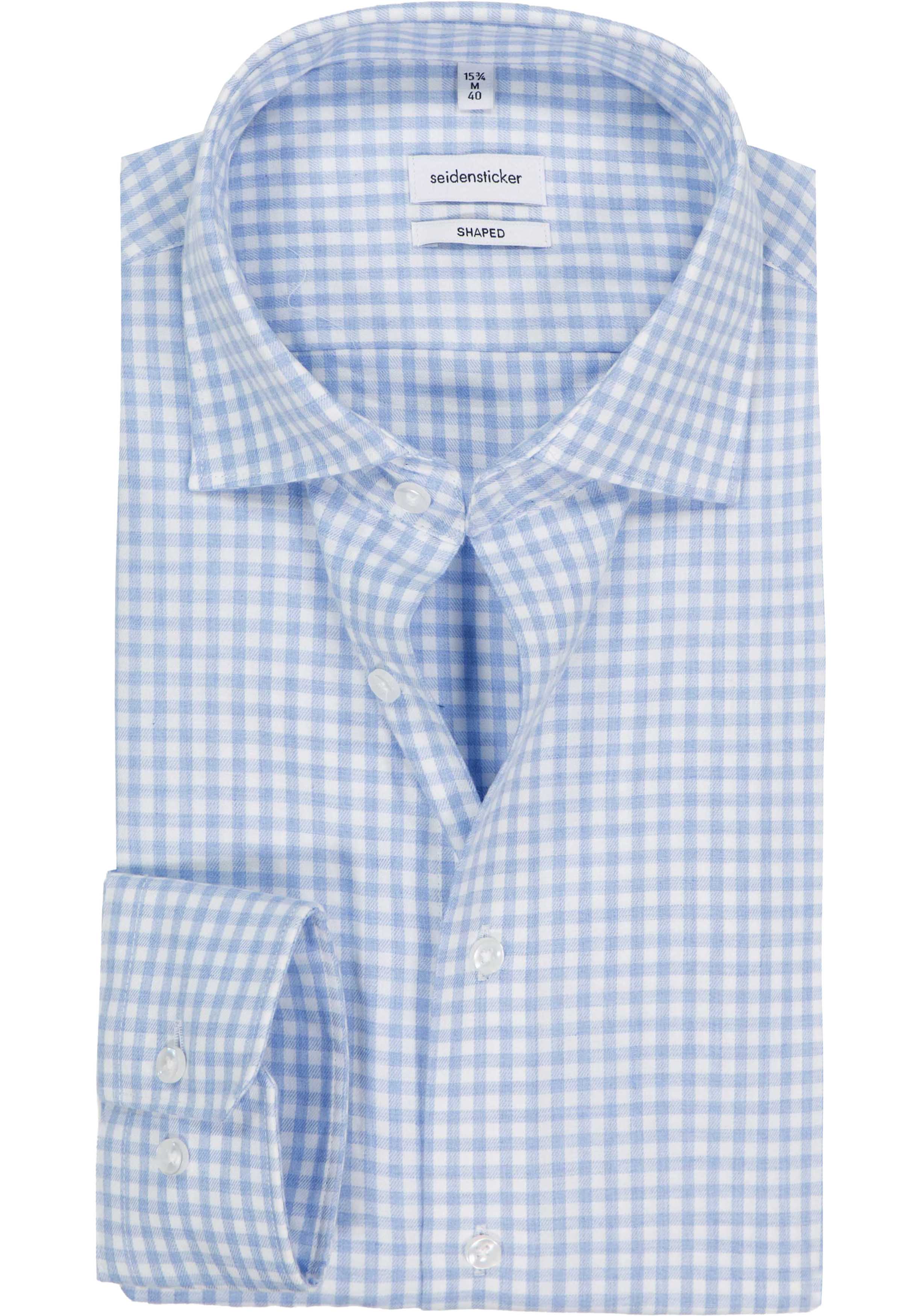 Seidensticker shaped fit overhemd, popeline, blauw geruit