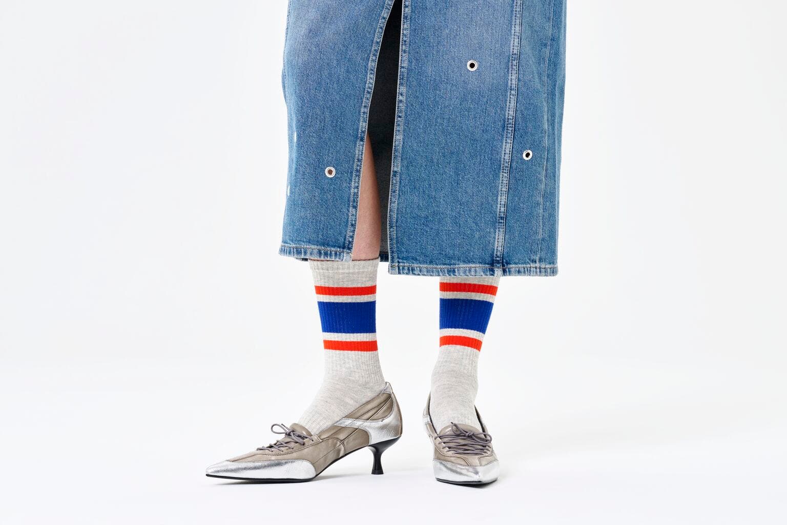 Happy Socks Simple Stripe Sneaker Sock, unisex sokken, grijs