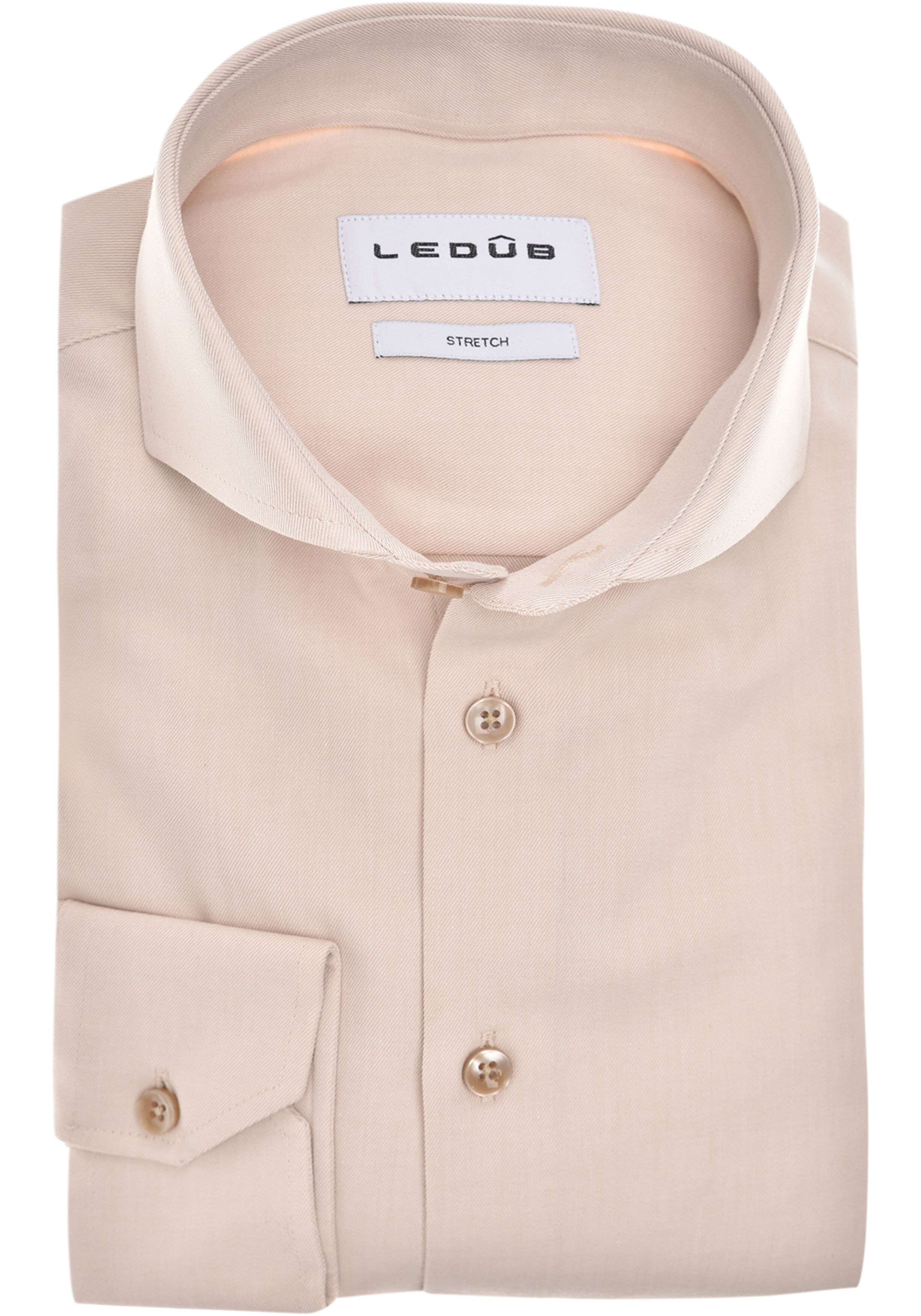 Ledub slim fit overhemd, popeline, lichtbruin