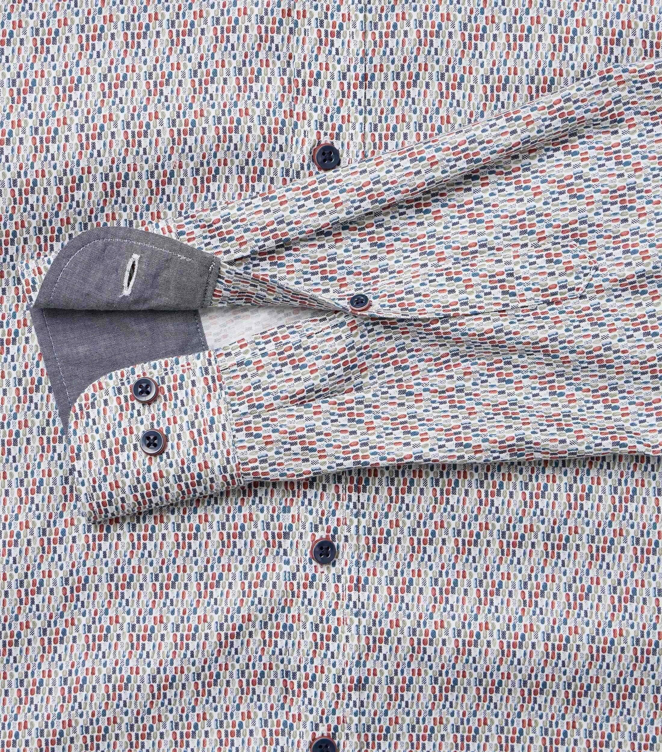 CASA MODA Sport casual fit overhemd, twill, wit met blauw en roestbruin dessin