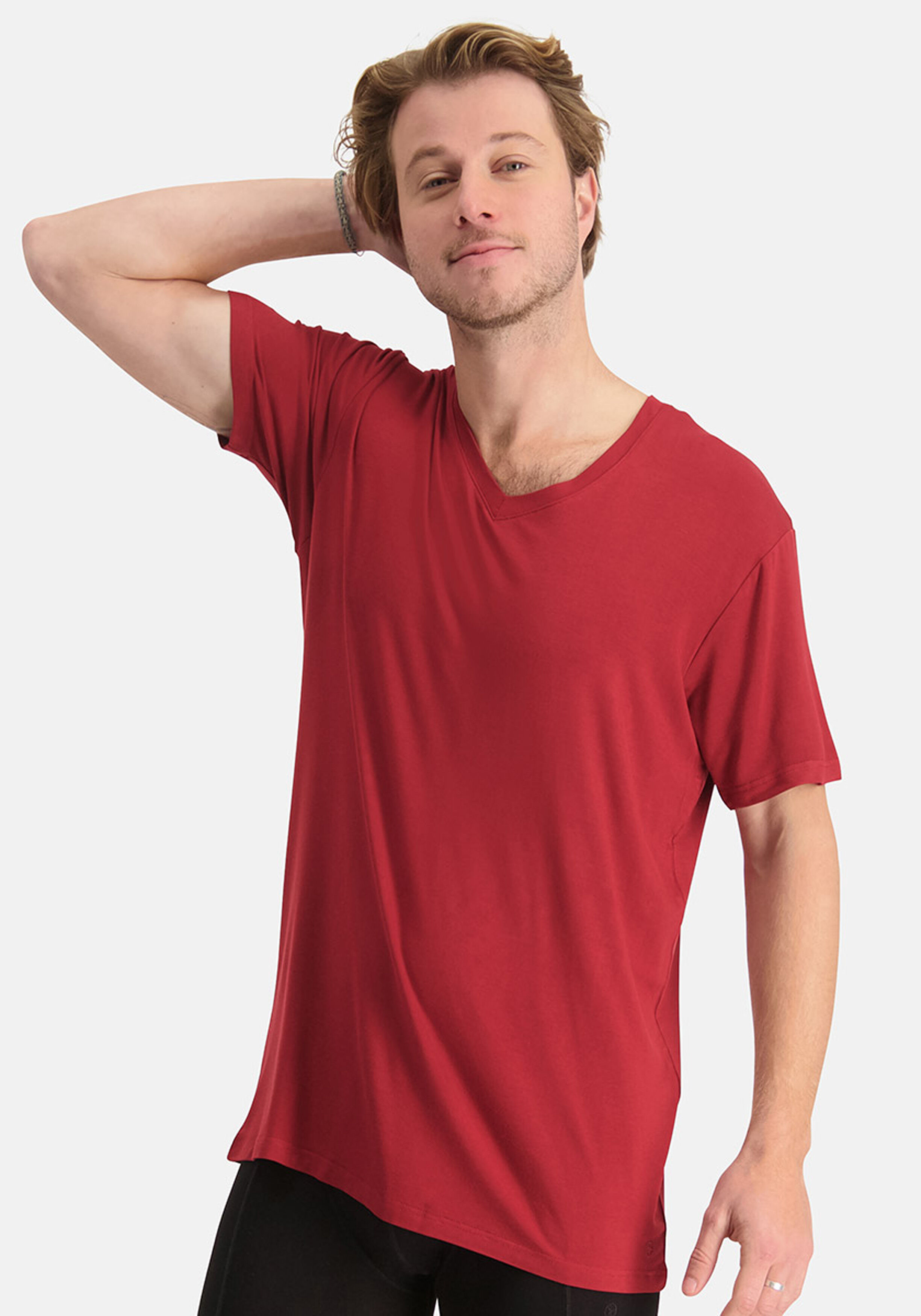 Bamboo Basics Vance V-neck T-shirt (2-pack), heren T-shirt V-hals, bordeaux rood