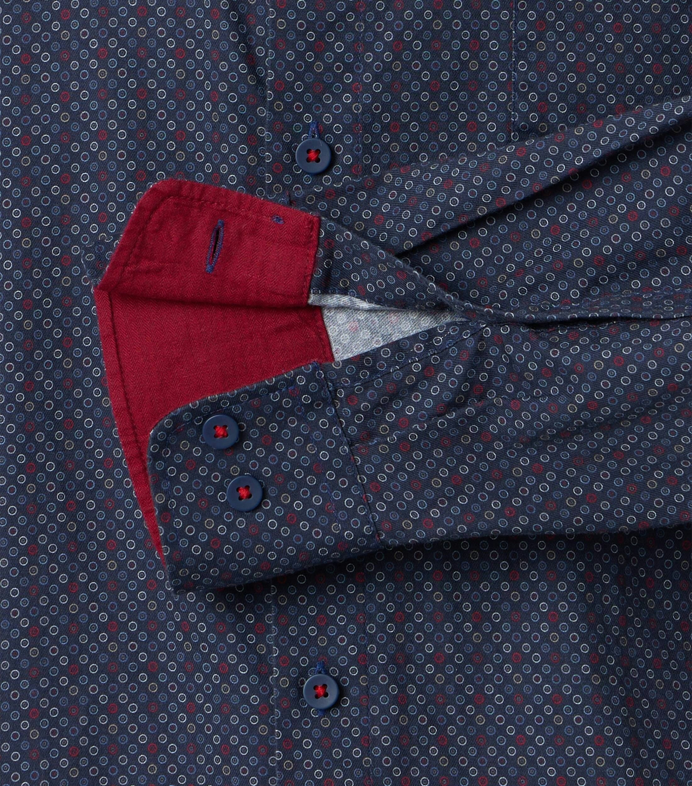 Redmond modern fit overhemd, popeline, donkerblauw met rood, wit en lichtblauw dessin