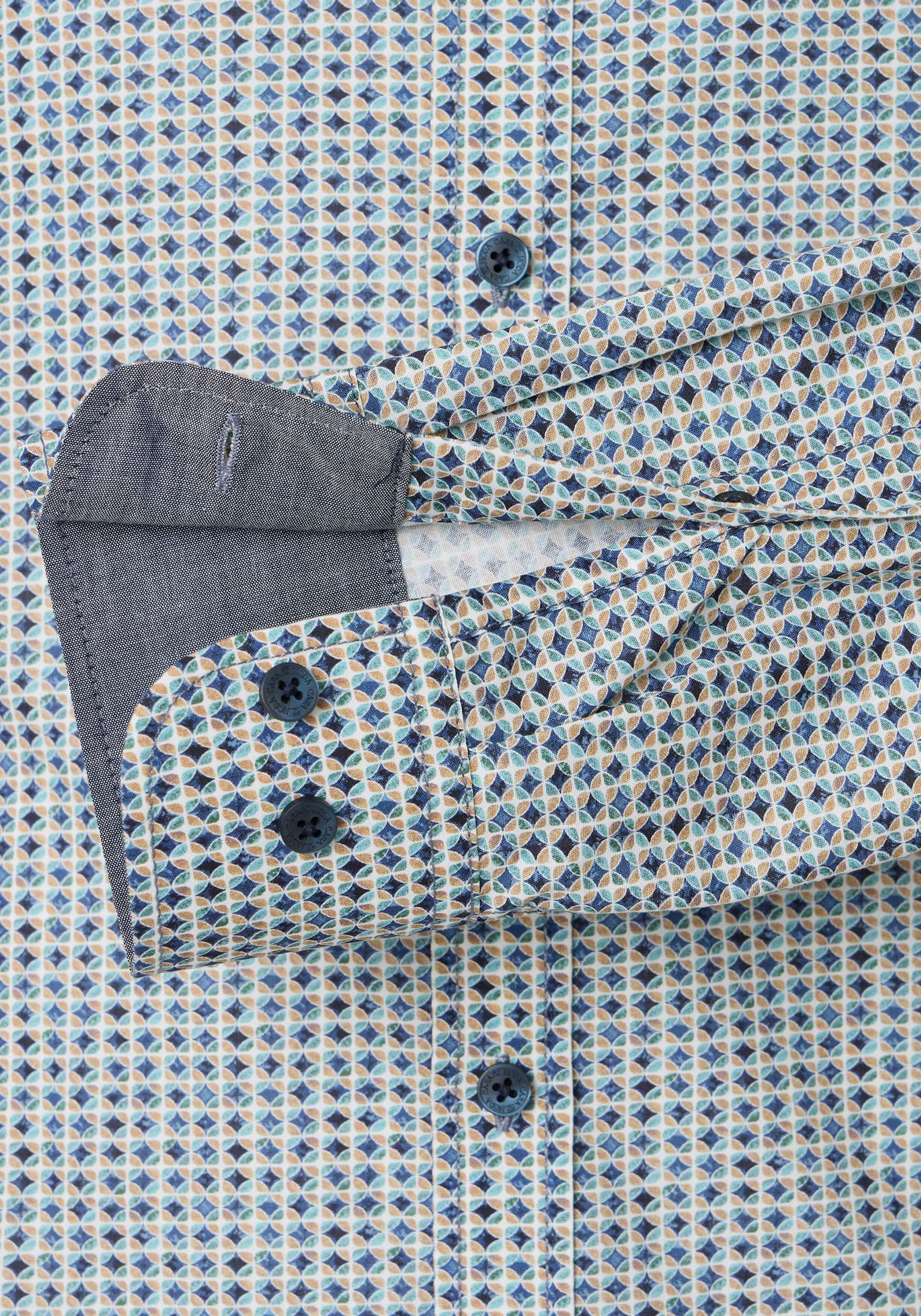 CASA MODA Sport casual fit overhemd, popeline, groen met blauw, beige en wit dessin