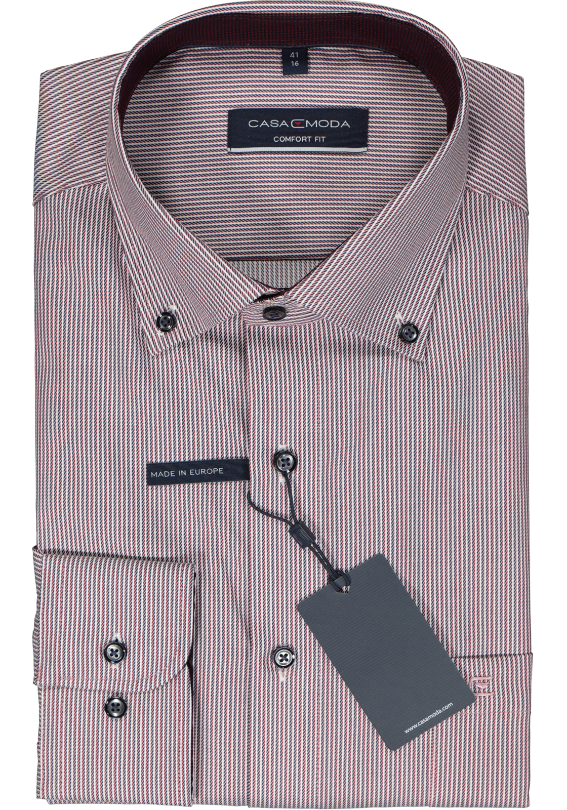 2-4064813740436_casa-moda-overhemd_HR CASA MODA comfort fit overhemd, dobby, rood gestreept