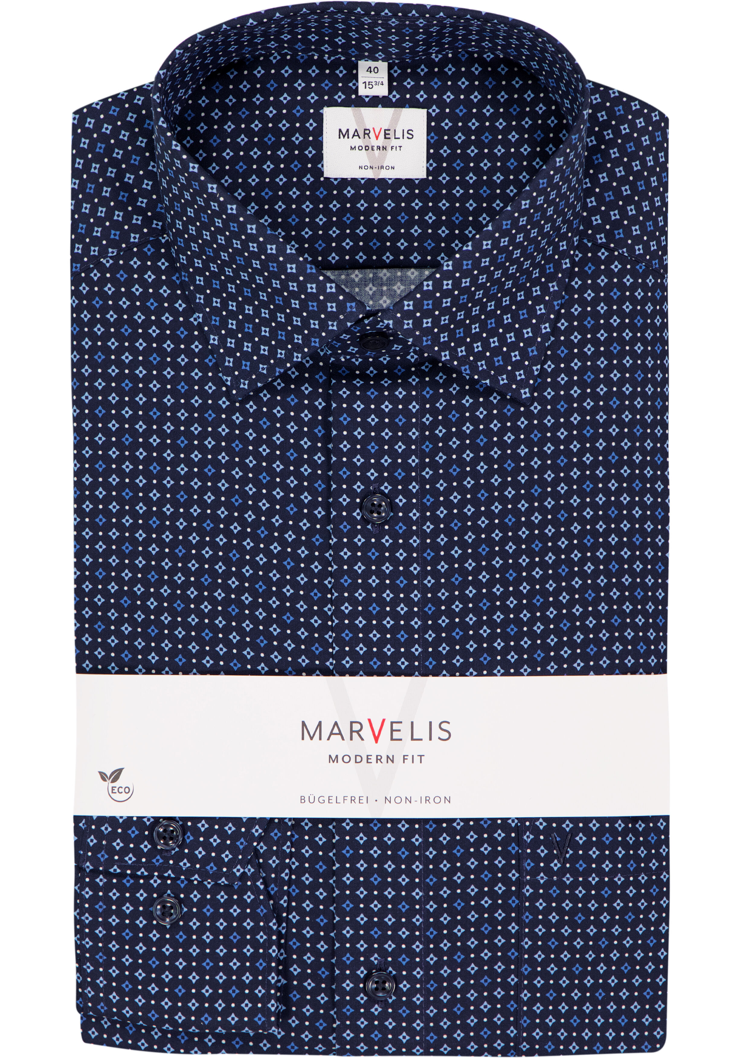 MARVELIS modern fit overhemd, popeline, donkerblauw dessin