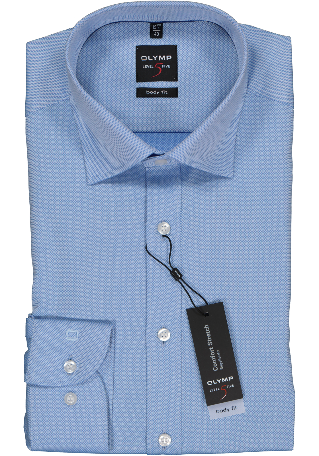 2-4046346008061_olymp-overhemd_HR OLYMP Level 5 body fit overhemd, blauw met diamant structuur