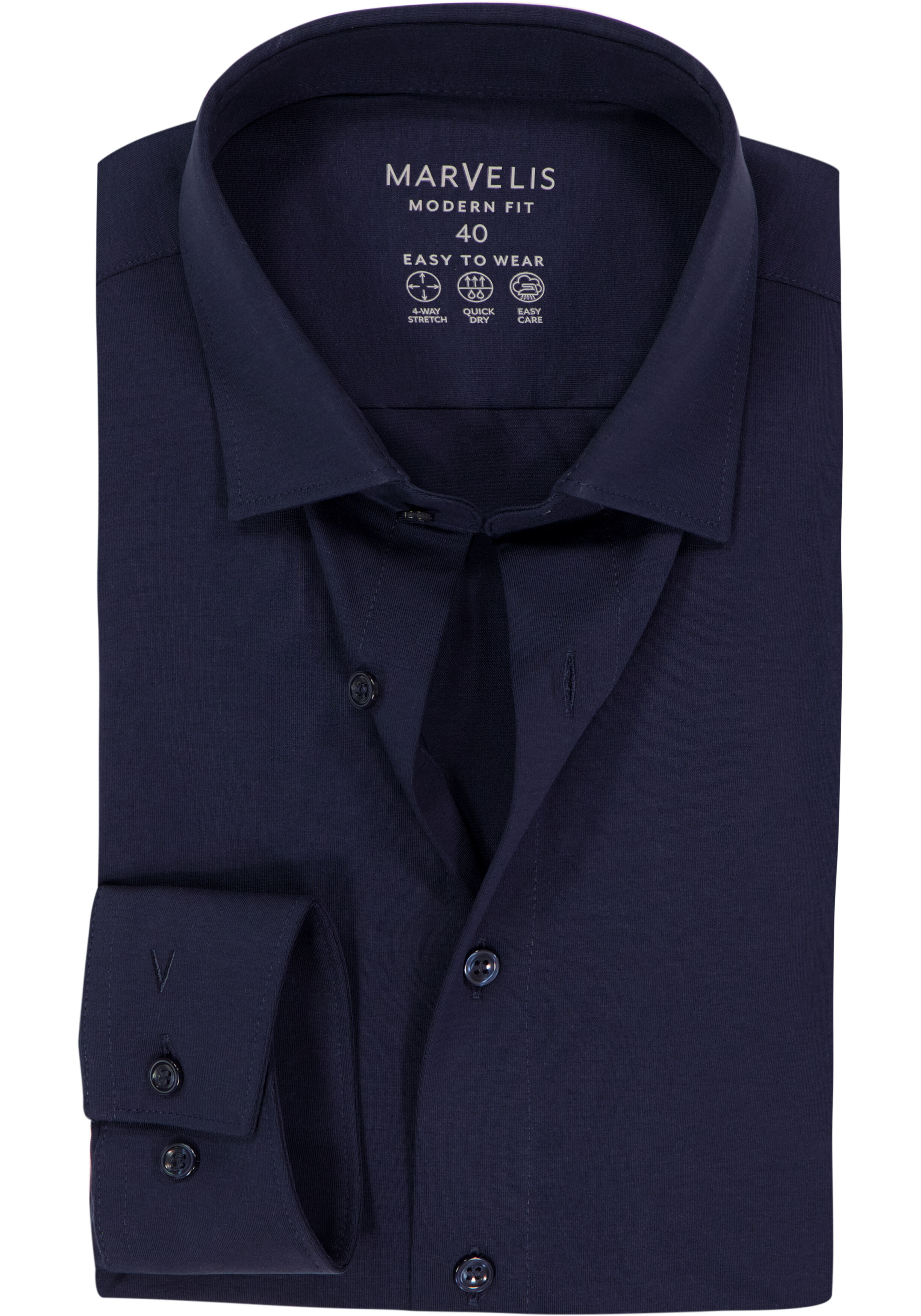MARVELIS modern fit overhemd, tricot, donkerblauw