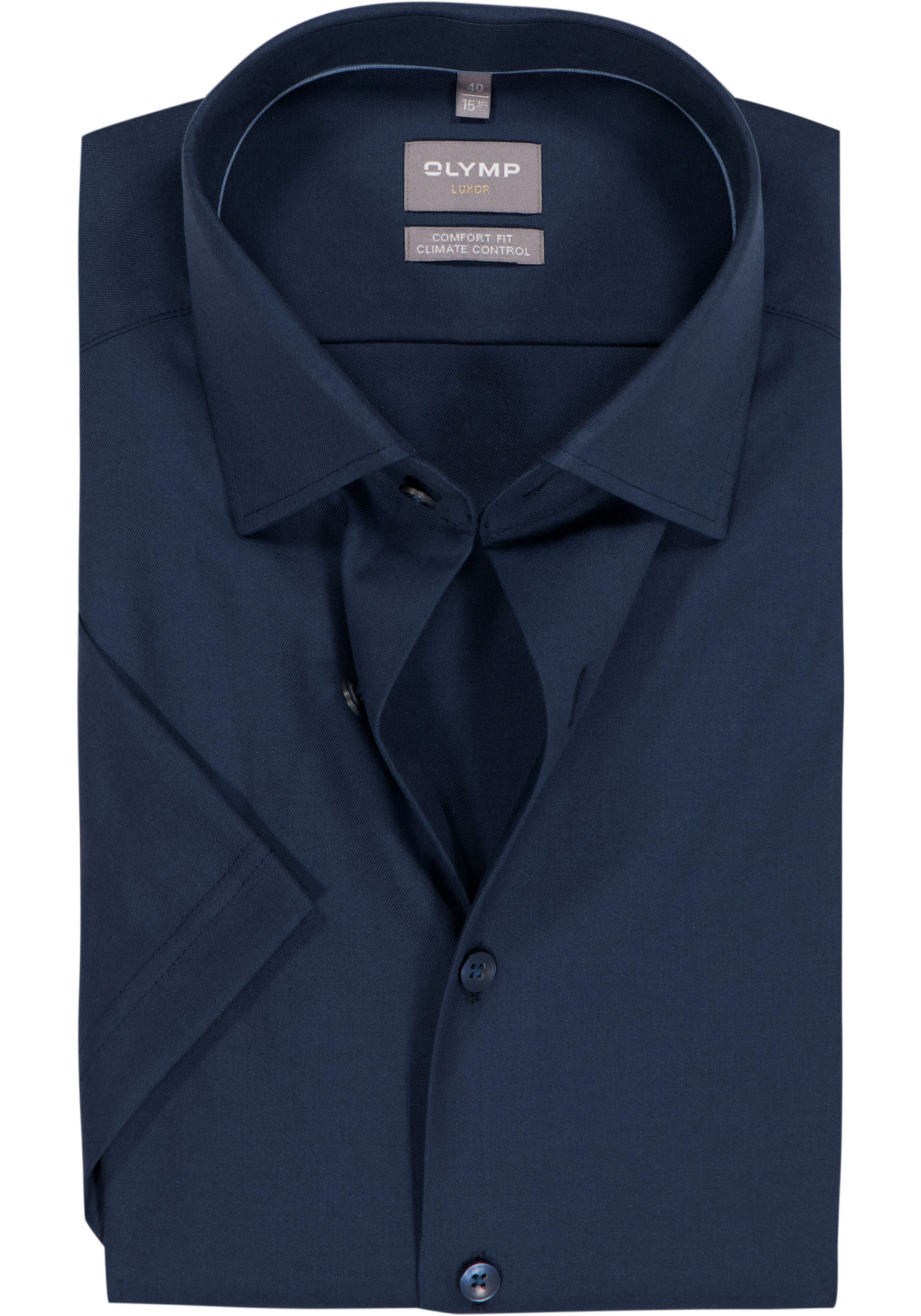 OLYMP 24/7 Luxor comfort fit overhemd, korte mouw, twill, marine blauw