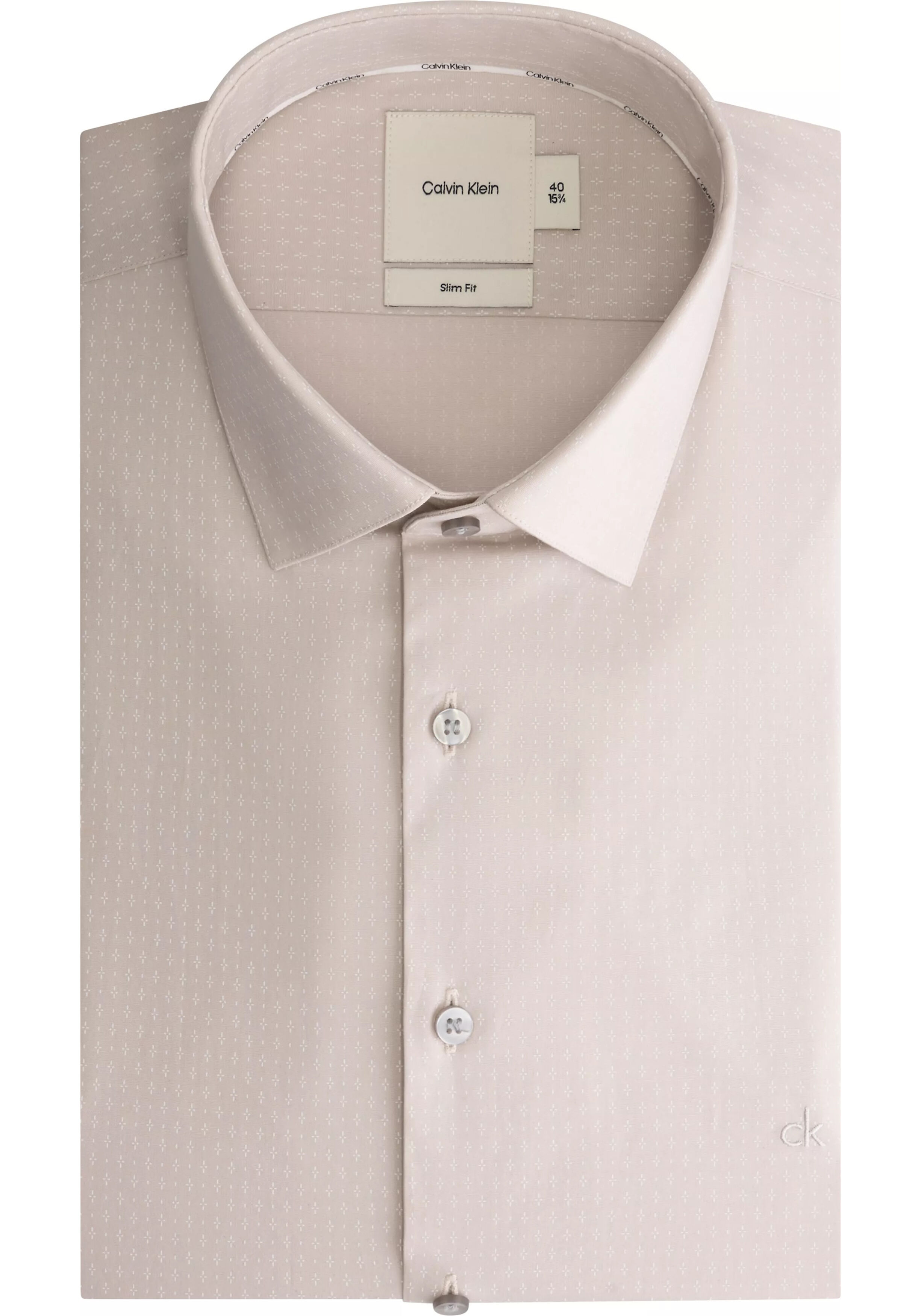 Calvin Klein slim fit overhemd, popeline, beige met wit dessin