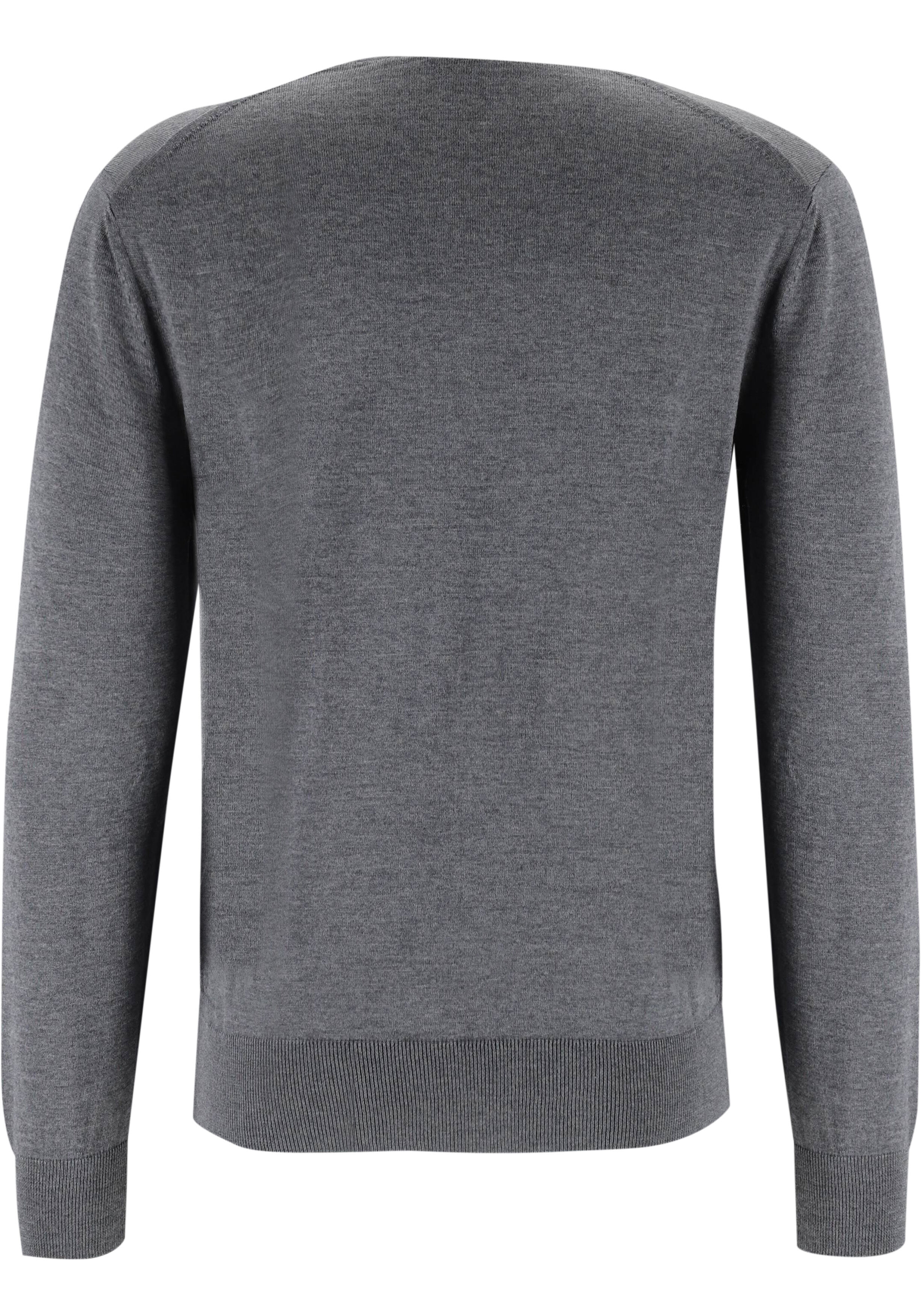 BOSS Leno slim fit trui wol, heren pullover middeldik O-hals, middengrijs
