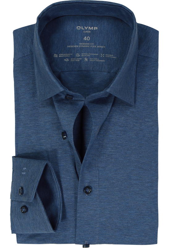 OLYMP Luxor 24/Seven modern fit overhemd, rookblauw tricot OLYMP Luxor 24/Seven modern fit overhemd, rookblauw tricot