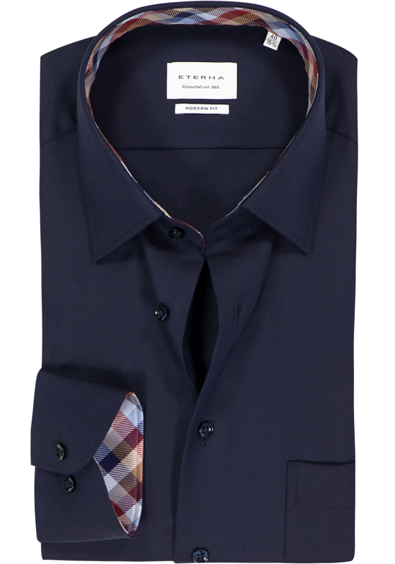ETERNA modern fit overhemd, twill, donkerblauw ETERNA modern fit overhemd, twill, donkerblauw