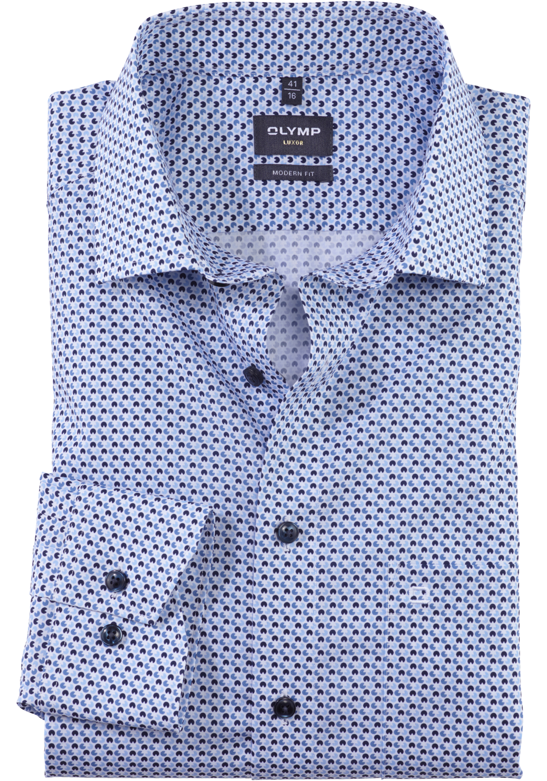 1211-44-11_HR OLYMP modern fit overhemd, popeline, blauw met wit dessin
