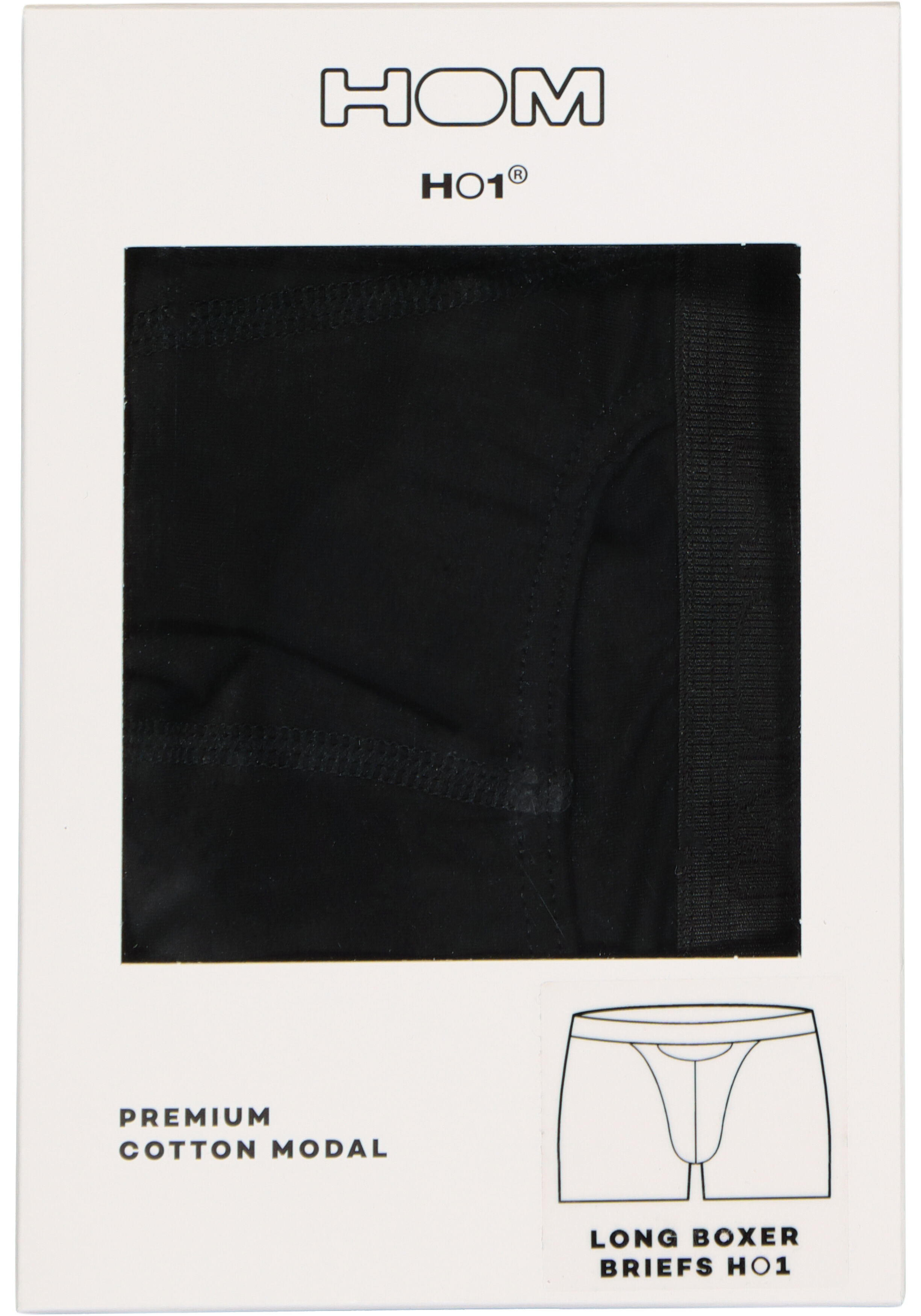 HOM HO1 long boxer briefs (1-pack), heren boxer lang met horizontale gulp, zwart