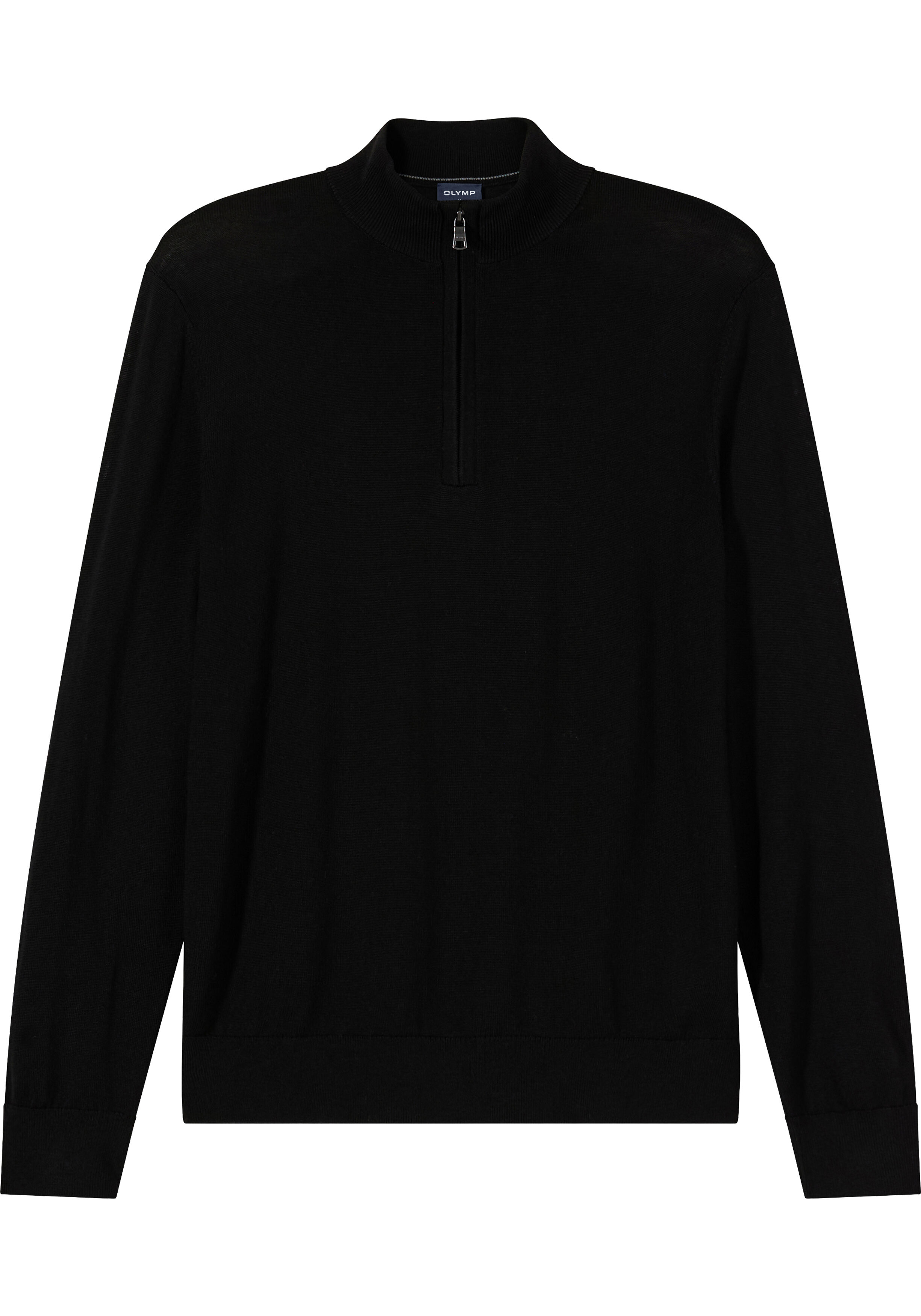 OLYMP Casual modern fit half zip trui wol, korte rits, zwart