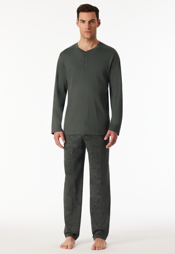 SCHIESSER Fine Interlock Pyjama lang, heren pyjama set, donkergroen dessin