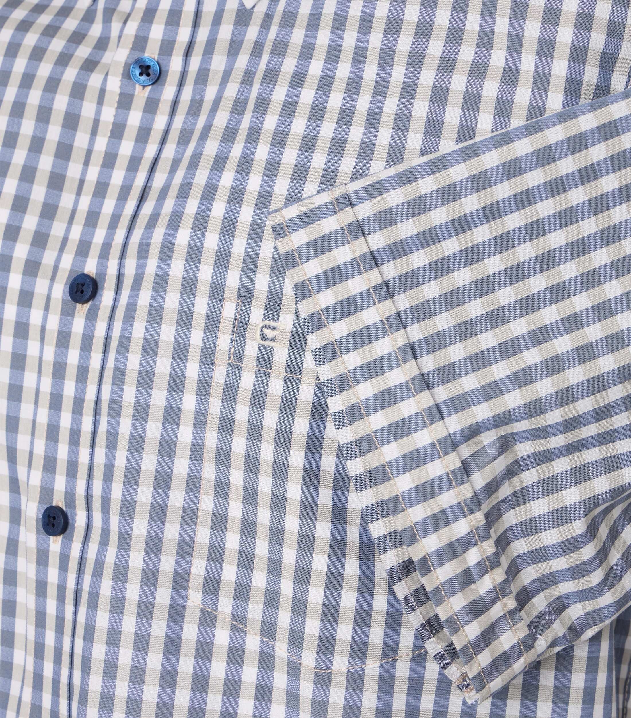 CASA MODA Sport casual fit overhemd, korte mouw, structuur, wit met groen en blauw geruit