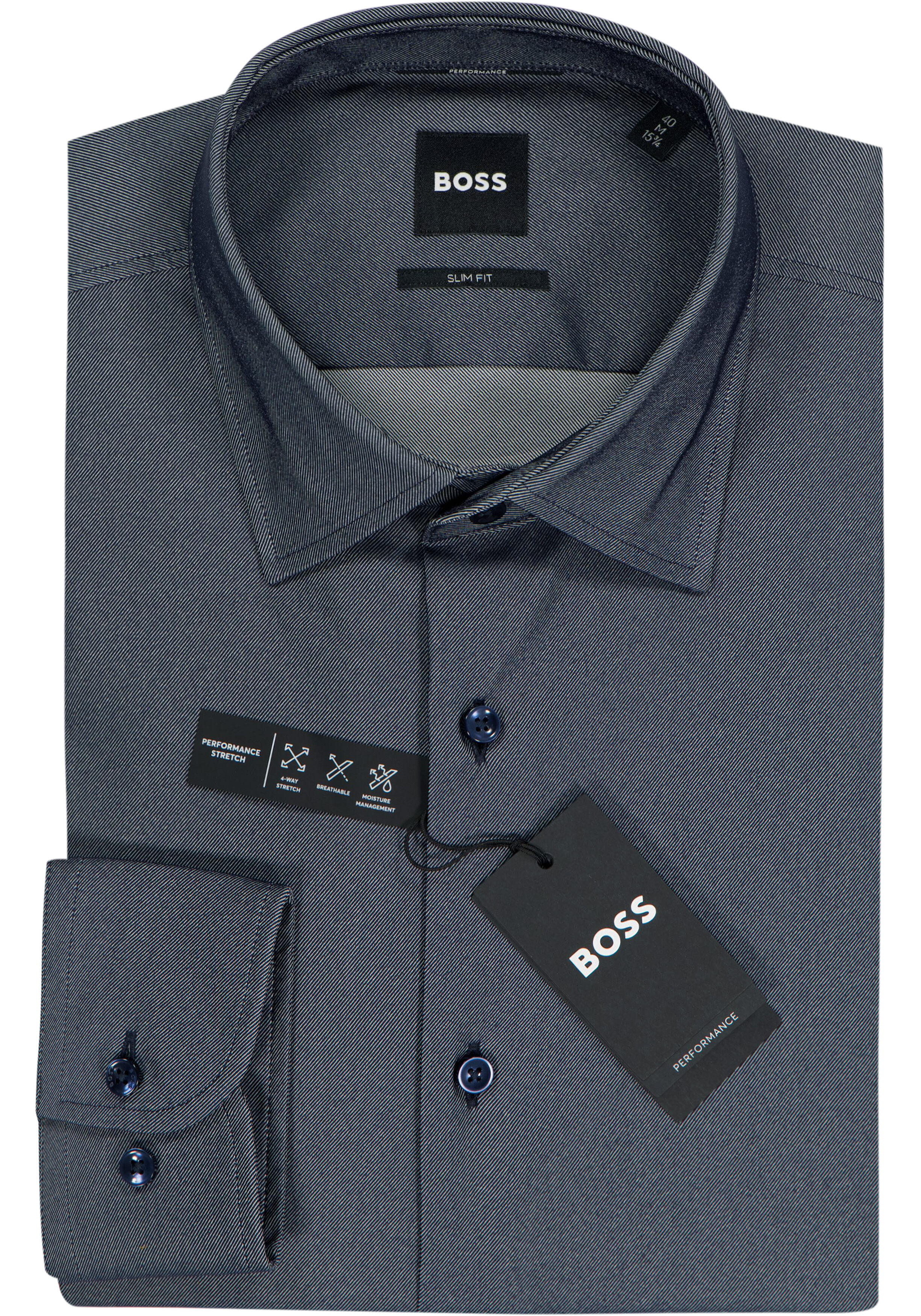 BOSS Hank slim fit overhemd, popeline, donkerblauw