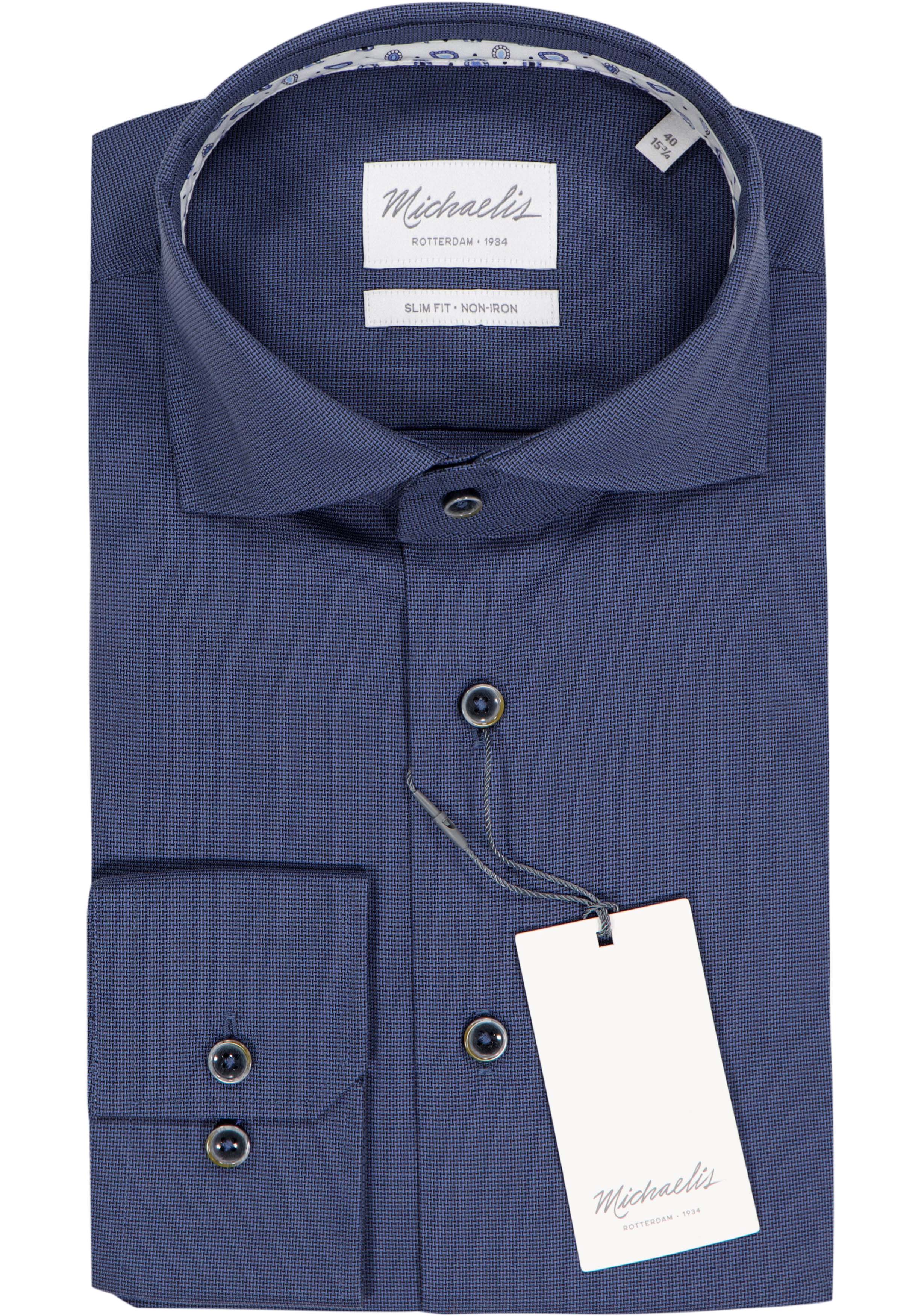 Michaelis slim fit heren overhemd, structuur, donkerblauw