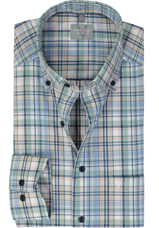 MARVELIS comfort fit overhemd, popeline, groen geruit MARVELIS comfort fit overhemd, popeline, groen geruit