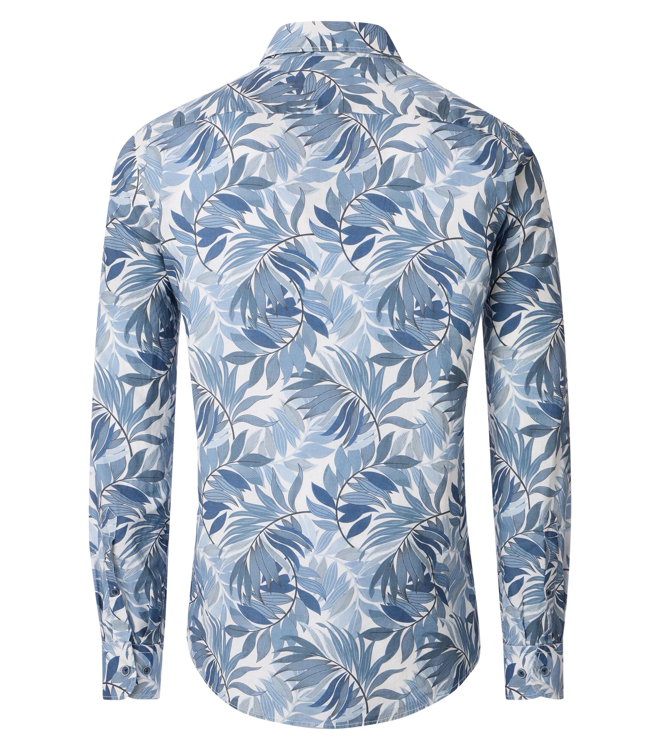 CASA MODA Sport casual fit overhemd, popeline, blauw, wit dessin