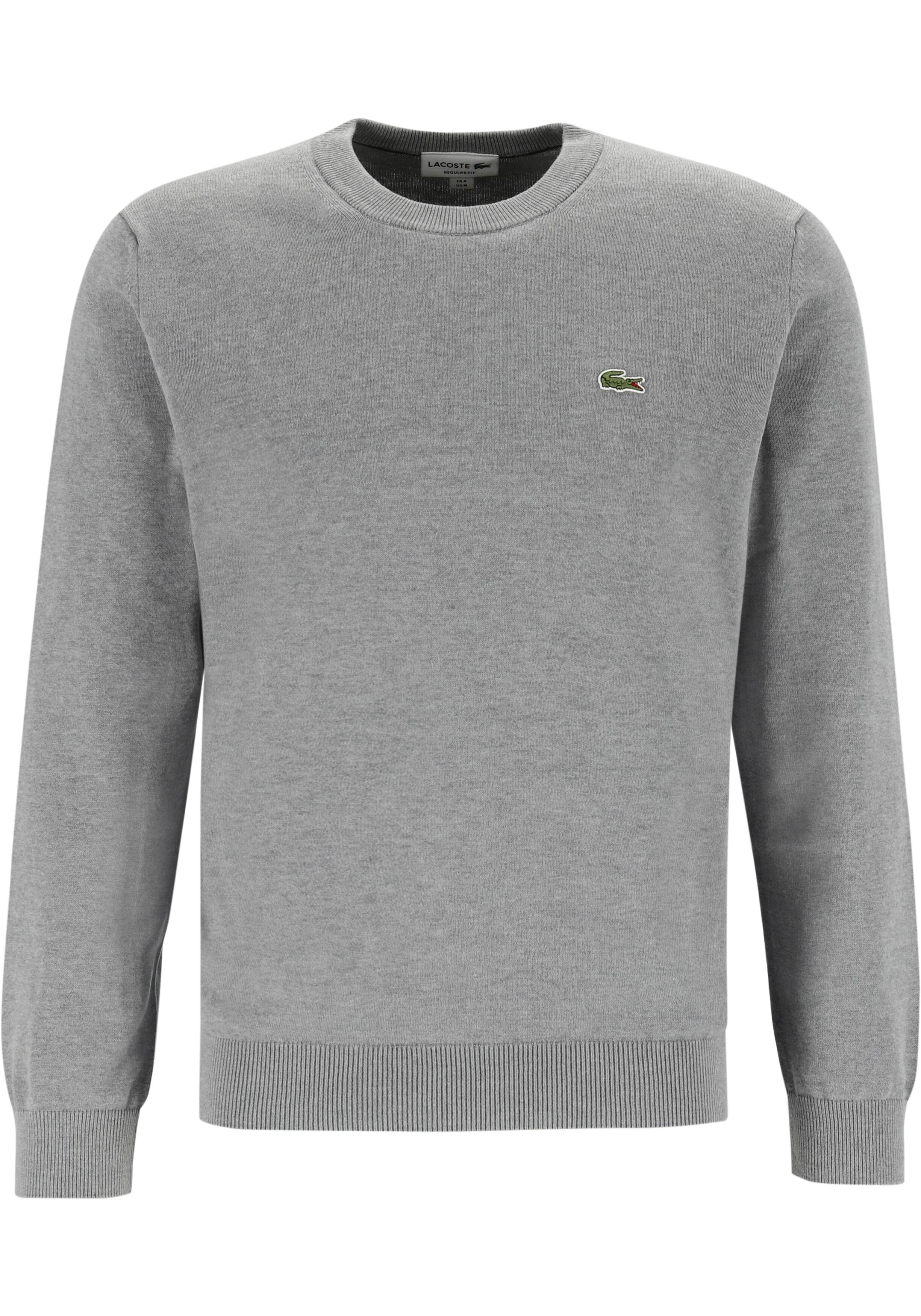 Lacoste herentrui katoen, O-hals, lichtgrijs melange
