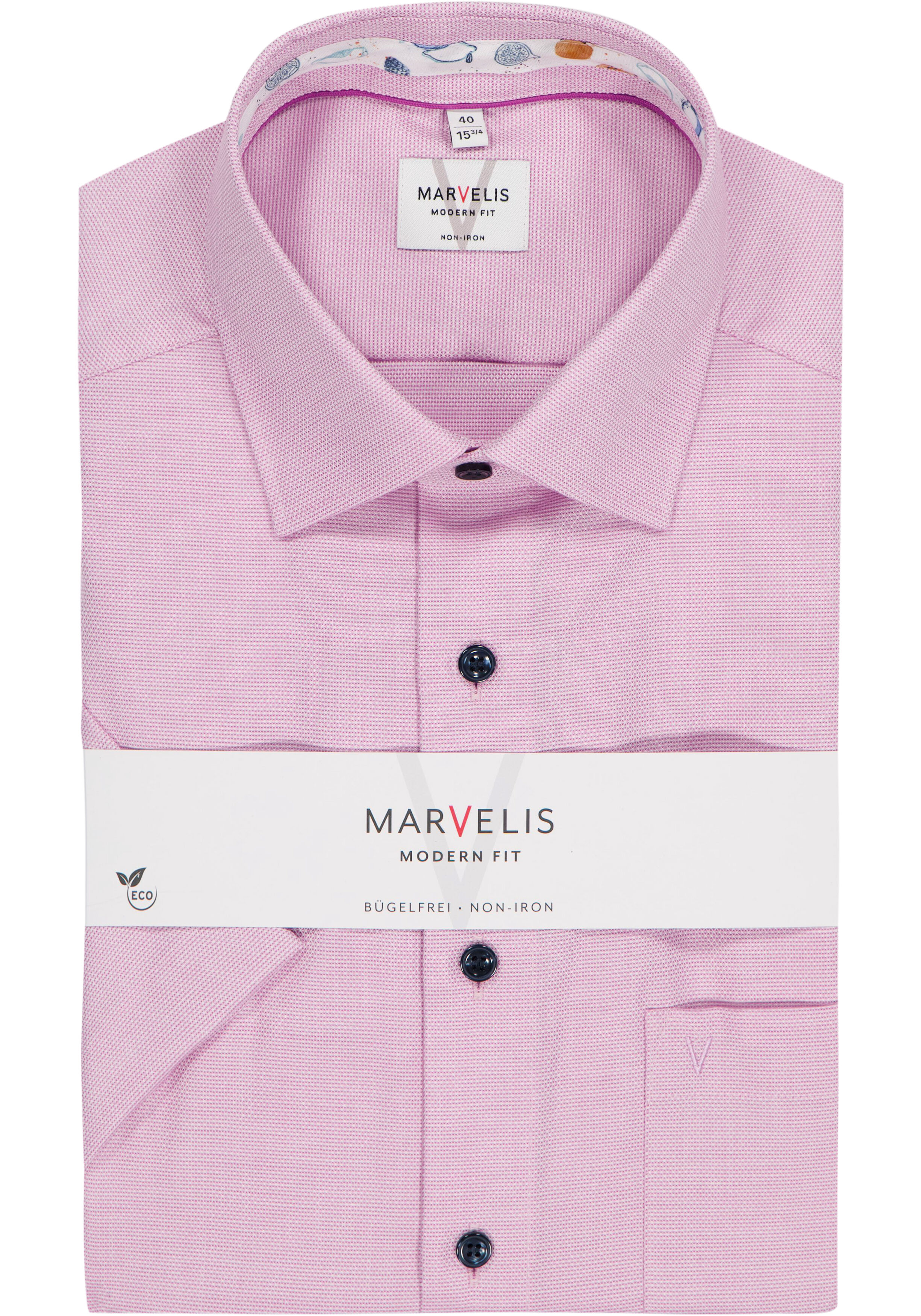 MARVELIS modern fit overhemd, korte mouw, structuur, roze