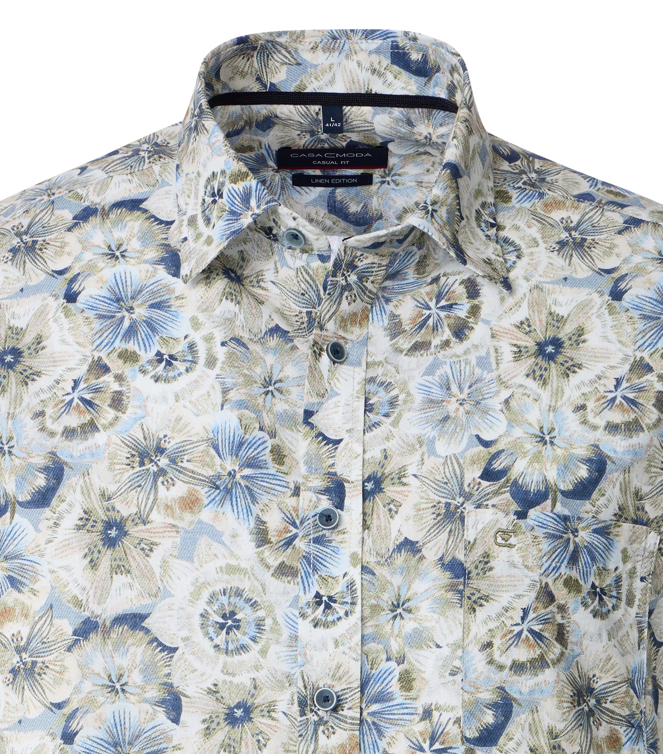 CASA MODA Sport casual fit overhemd, popeline, wit, blauw, groen en beige dessin