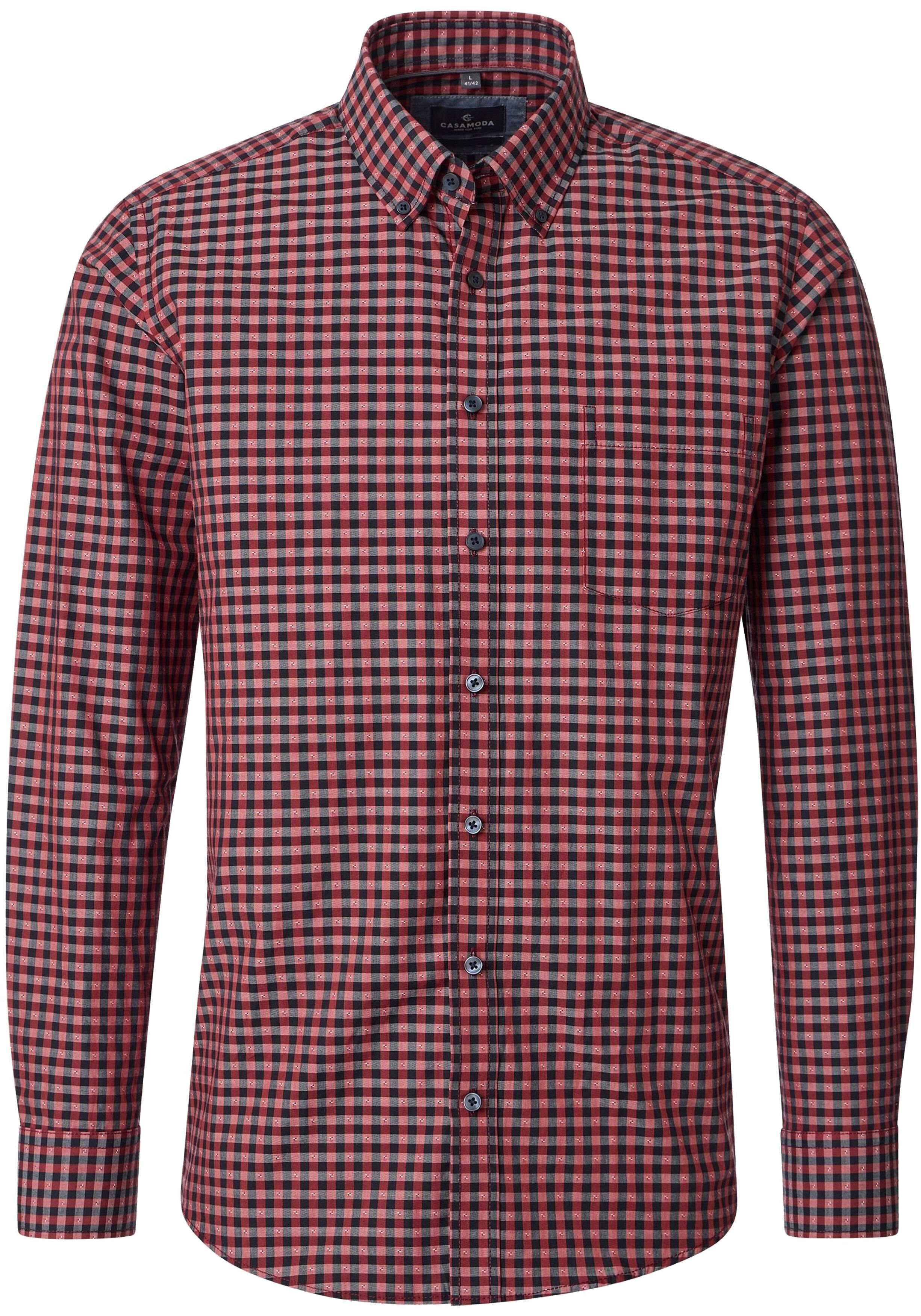 CASA MODA Sport casual fit overhemd, dobby, blauw met rood geruit