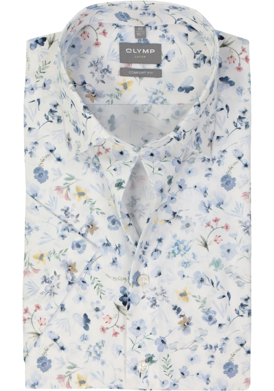 OLYMP comfort fit overhemd, korte mouw, popeline, wit dessin OLYMP comfort fit overhemd, korte mouw, popeline, wit dessin